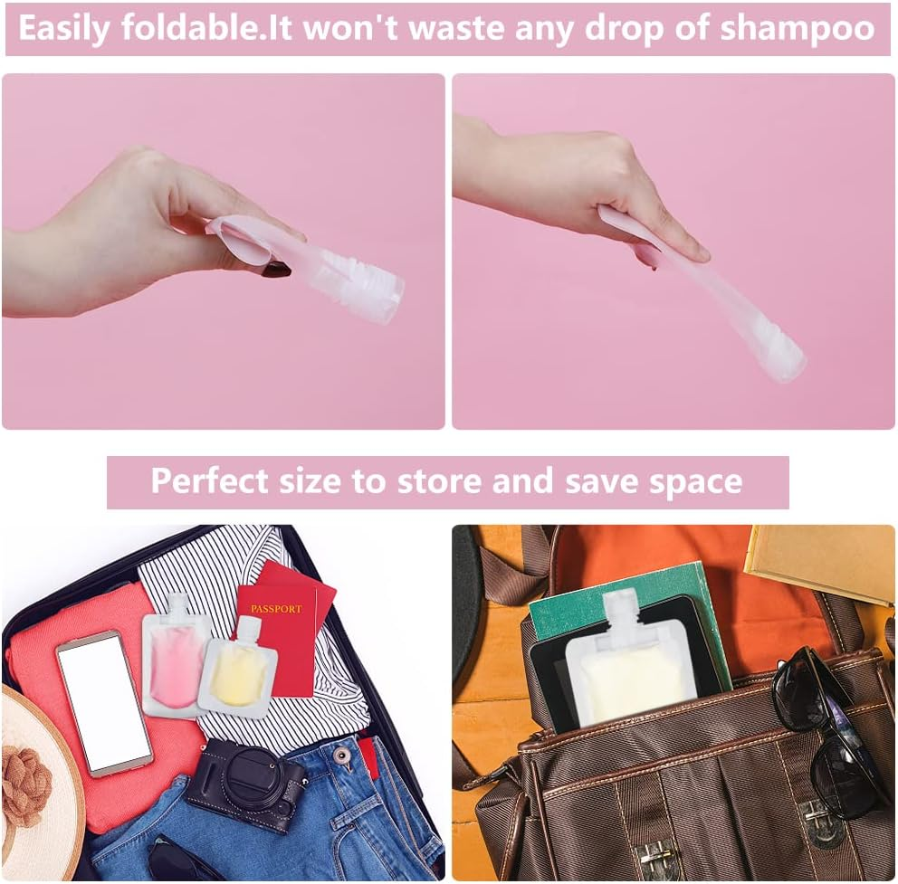 UHAPEER 32 Pcs Portable Travel Fluid Bags, Travel Refillable Empty Squeeze Pouches with Funnel, Plastic Travel Fluid Pouches for Toiletries, Portable Spout Pouches for Lotion Shampoo Face Cream image number 4