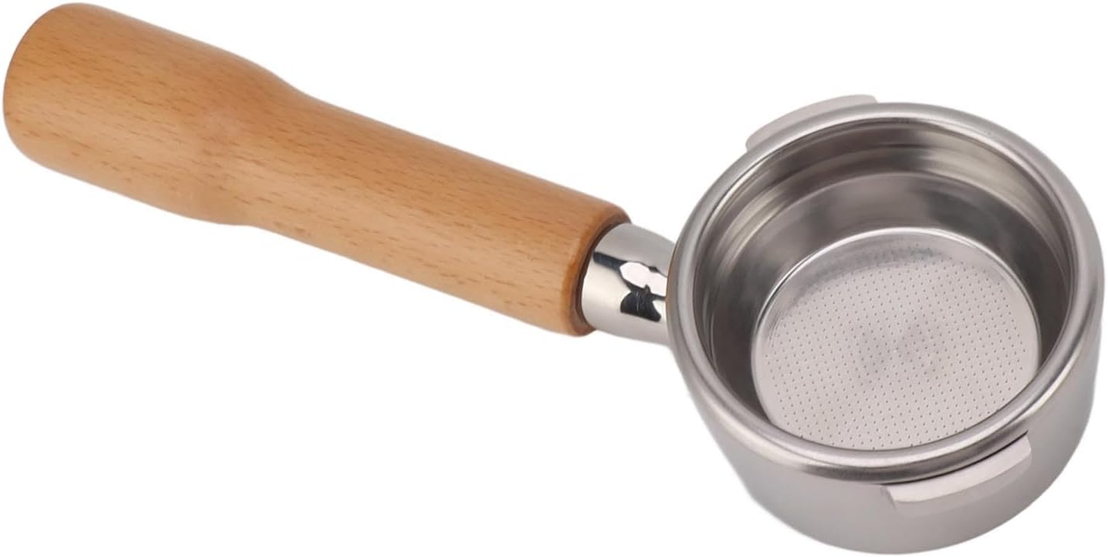 58Mm Bottomless Portafilter, Stainless Steel Naked Portafilter with 2 Ears & Wood Handle Coffee Portafilter for GAGGIA for Baby, for Classic, for Espresso Deluxe, for Evolution