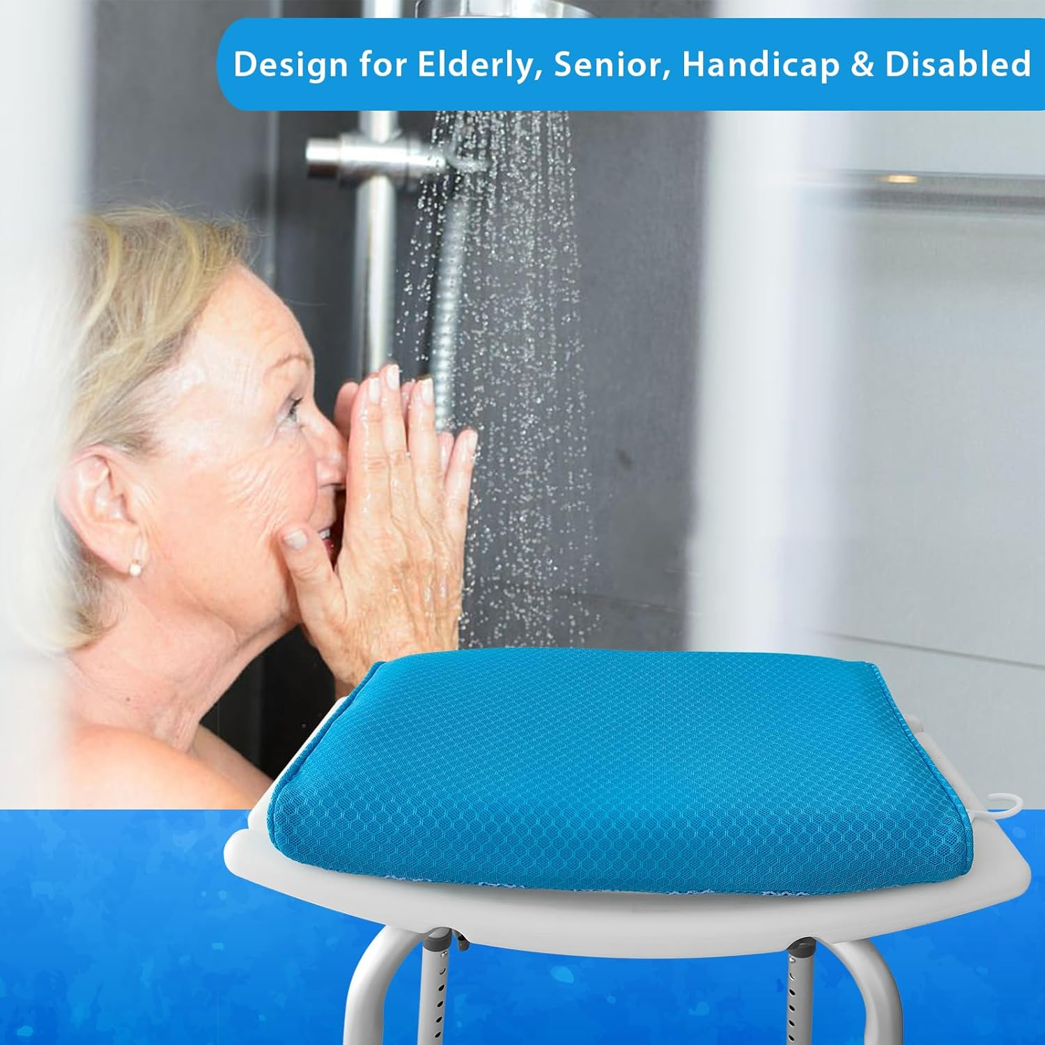 Shower Seat Cushion for Shower Chairs, Transfer Benches in Bathtub, Cushion for Sauna, 3D Mesh Pad with Hook, Slip-Resistant, Design for Elderly, Senior, Handicap & Disabled image number 1