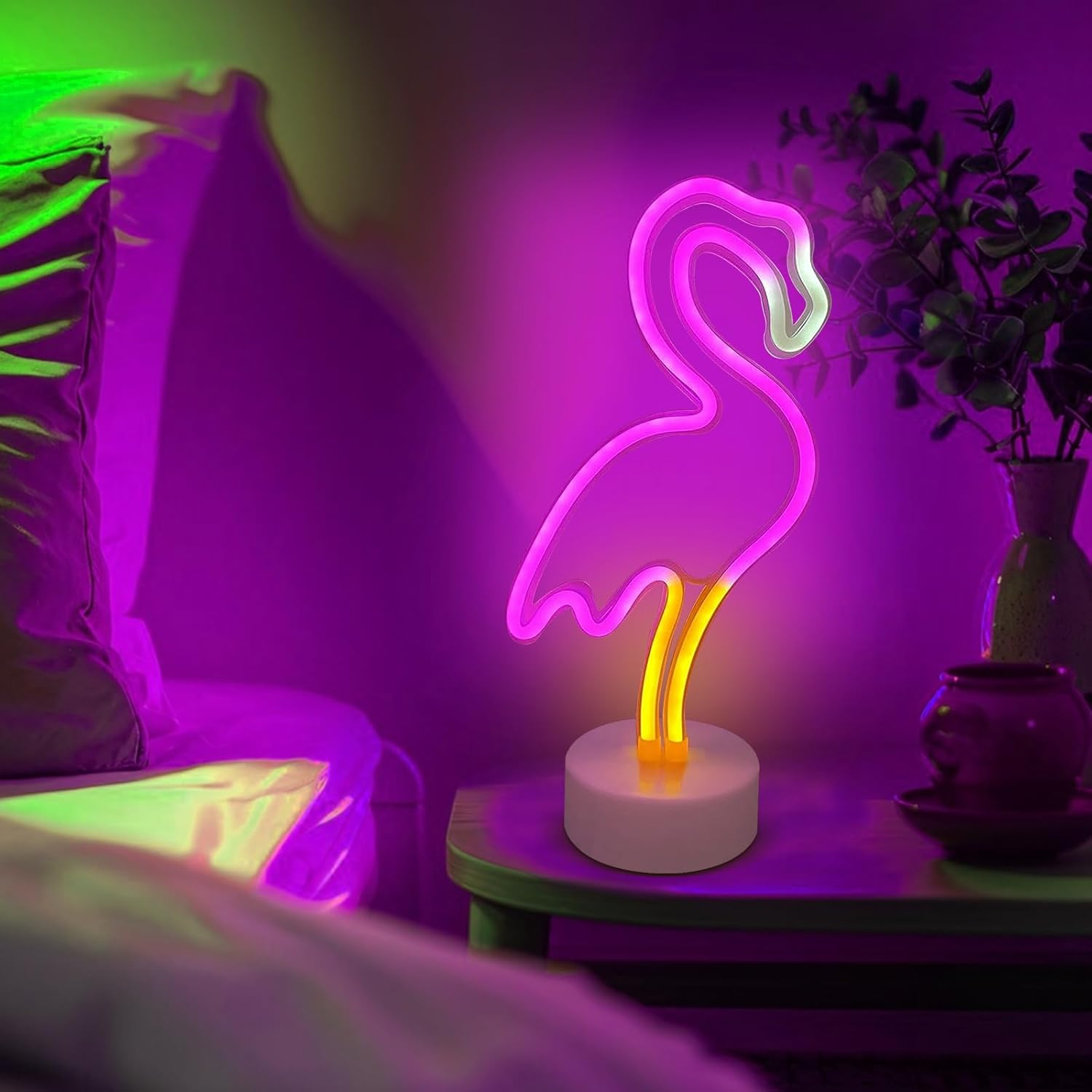 Flamingo Neon Signs with Base Flamingo LED Lights USB Battery Operated Luminous Colorful Lamp for Bedroom Birthday Party Valentine'S Day Gift