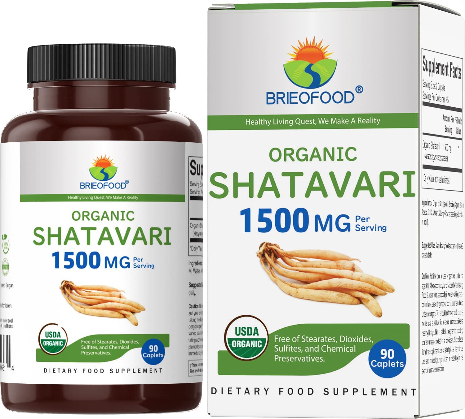 Brieofood Organic Shatavari 1500Mg, 45 Servings, Vegetarian, Gluten Free, 90 Vegetarian Tablets image number 5