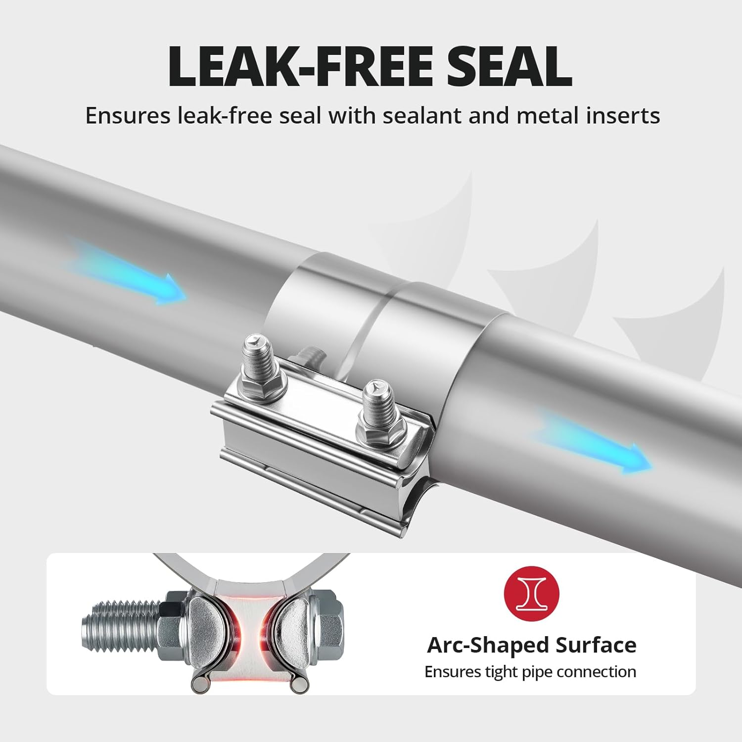 EVIL ENERGY 2.25Inch 2 1/4 Lap Joint Exhaust Band Clamp Exhaust Repair Preformed 304 Stainless Steel 2Pcs image number 3