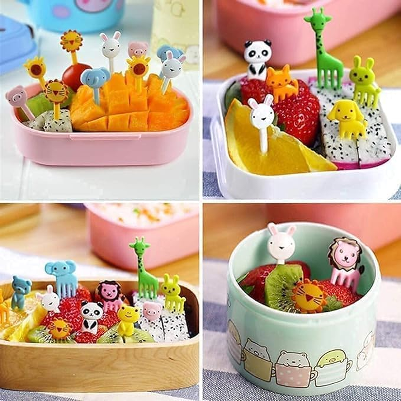 ZANZER Food Fruit Fork Picks for Kids Cute Animals Bento Box Decor Forkscake Little Forks Dessert Forks Mini Cartoon Toothpick for Cake Dessert Pastry Party Supply (Color D)