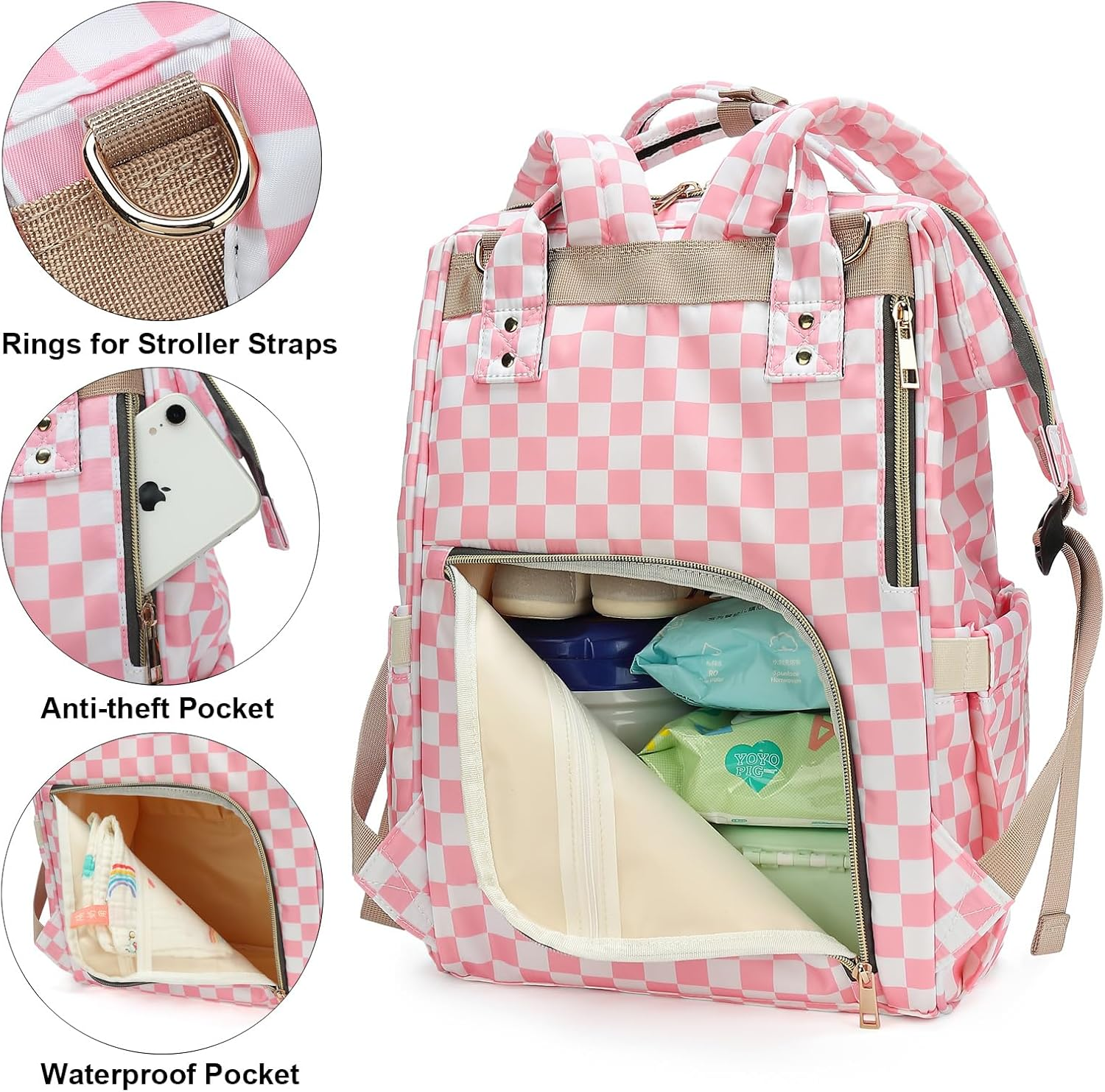 Baby Diaper Bag Backpack for Women, Large Capacity Waterproof Maternity Travel Nappy Backpacks with Stroller Straps image number 3