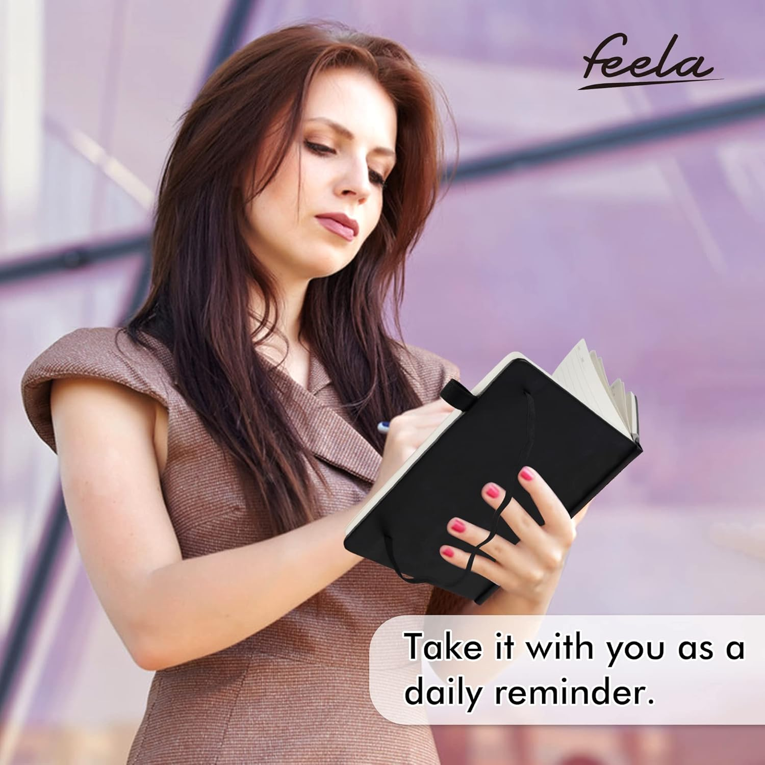 Feela 12 Pack Notebooks Bulk with 12 Black Pens, A5 Hardcover Notebook Classic Ruled Journal Set with Pen Holder for School Business Work Travel Writing, 120 GSM, 5.1&rdquo;X8.3&rdquo;, Black image number 2