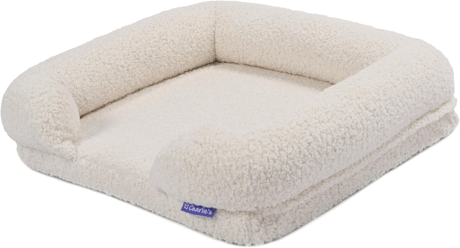 Charlie'S Boucle Style Ultra - Soft Teddy Fleece Orthopedic Memory Foam Calming Dog Cat Pet Sofa Bed Head and Neck Support - Cream Large 120X89X6Cm+15Cm image number 7