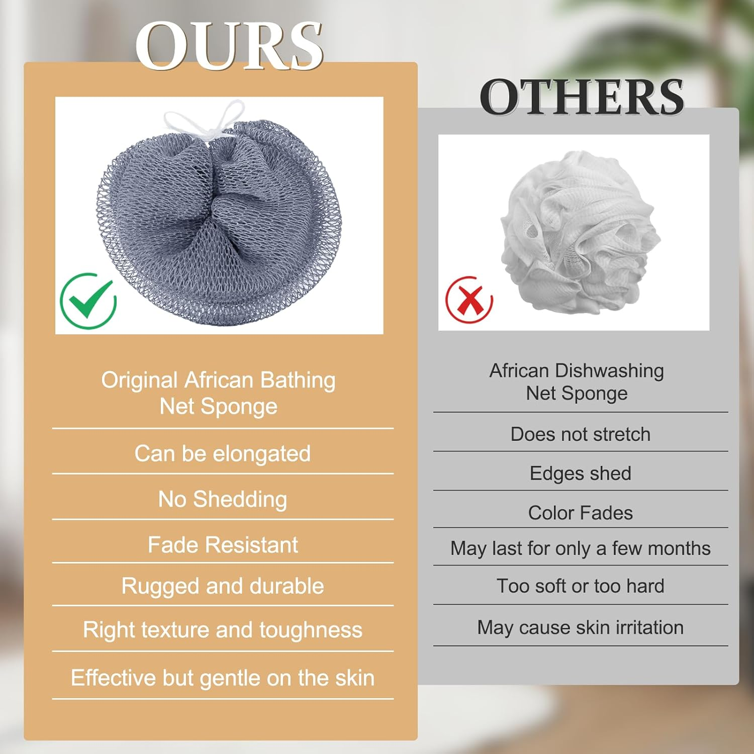 African Net Sponge with Knots,Authentic Exfoliating Bath Sponge for Deep Cleansing, Long-Lasting Body Scrub, Shower & Bath Accessories for Women & Men (Gold) - Gold image number 5