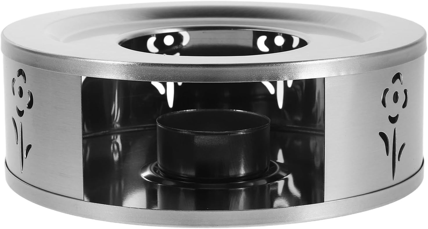 Cabilock Stainless Steel Hollow Flower Teapot Warmer Base for Coffee Espresso Milk Tea Heating Efficient Rapid Heat Retention Outdoor Indoor Use for Camping Family Gatherings image number 1