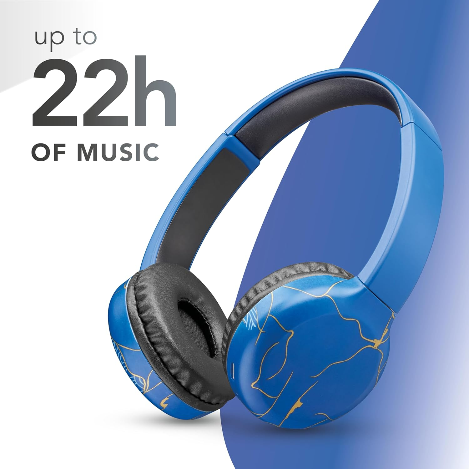 Music Sound - Bluetooth Headphones with Soft-Touch On-Ear Headphones - Adjustable Ear Hooks - Adaptability and Comfort - Play Time 22 Hours - Blue image number 2