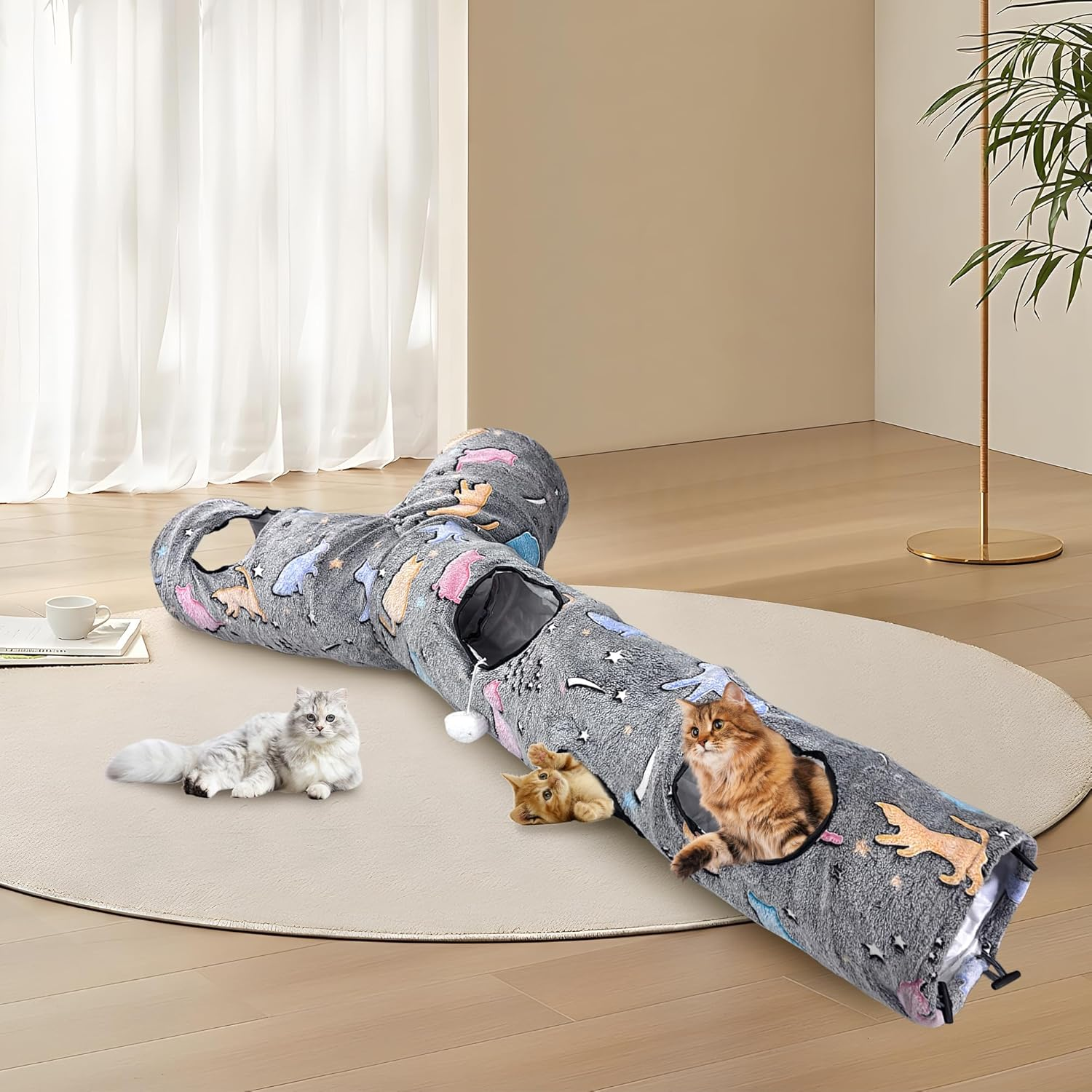 GRETMIX Cat Tunnels for Indoor Cats, Self-Luminous Cat Tunnel with Plush Ball, 3 Way Kitten Tunnel Collapsible, Cat Play Tunnel with Interactive Peephole for Large Cat, Puppy, Kitten image number 5