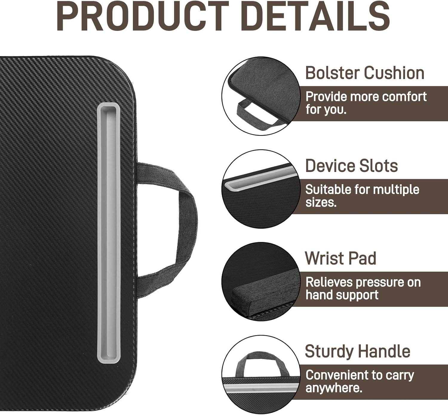 Lap Desk, Portable Laptop Desk with Pillow Cushion, Wrist Pad and Phone Holder, Fits up to 15.6 Inch Laptops, Laptop Cushion for Sofa Bed Working Writing Drawing image number 2