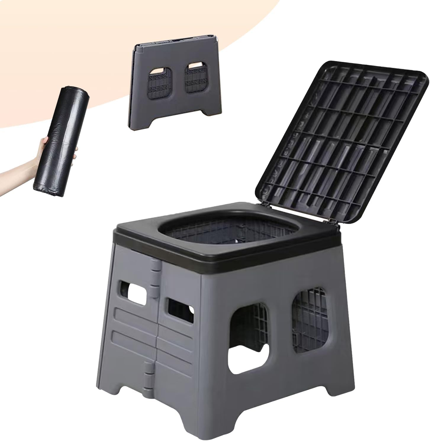 Cozioz Portable Camping Toilet for Adults - Foldable Travel Potty with Lid, Compact Car Toilet for Outdoor & Emergency Use (Grey) image number 4