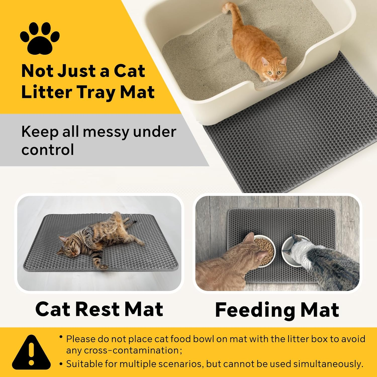Baytion Cat Litter Mat, Litter Tray Mat 60 X 44 Cm for Cat Litter Box and Cat Toilet, Double Layer Trapping Mat, Big Honeycomb Holes, Waterproof Urine Proof, EVA Material BPA Free (Gray） image number 2