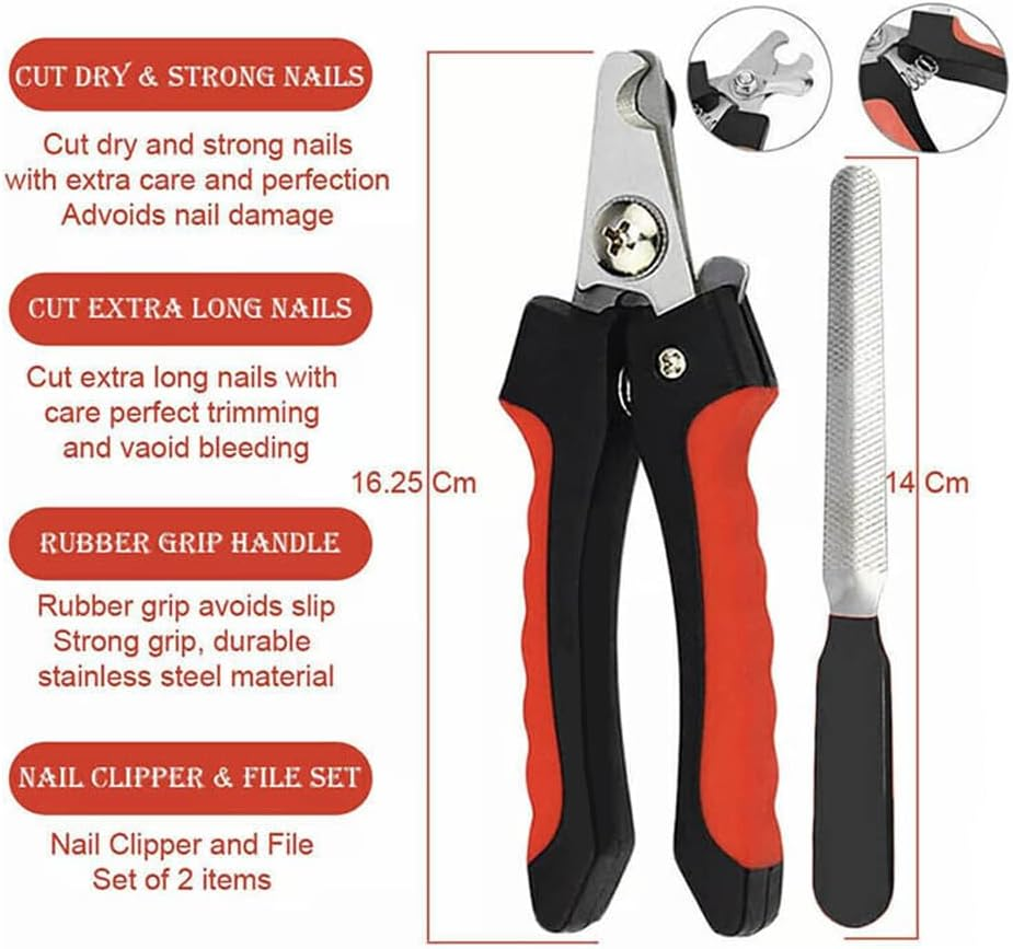 AIMALL Pet Dog & Cat Nail Clippers with Nail File &ndash; Professional Toe Trimmer Clipper Grooming Tool, 6.3&rdquo; Clipper & 5.5&rdquo; Nail File, Safe & Easy Grooming for Pets image number 4