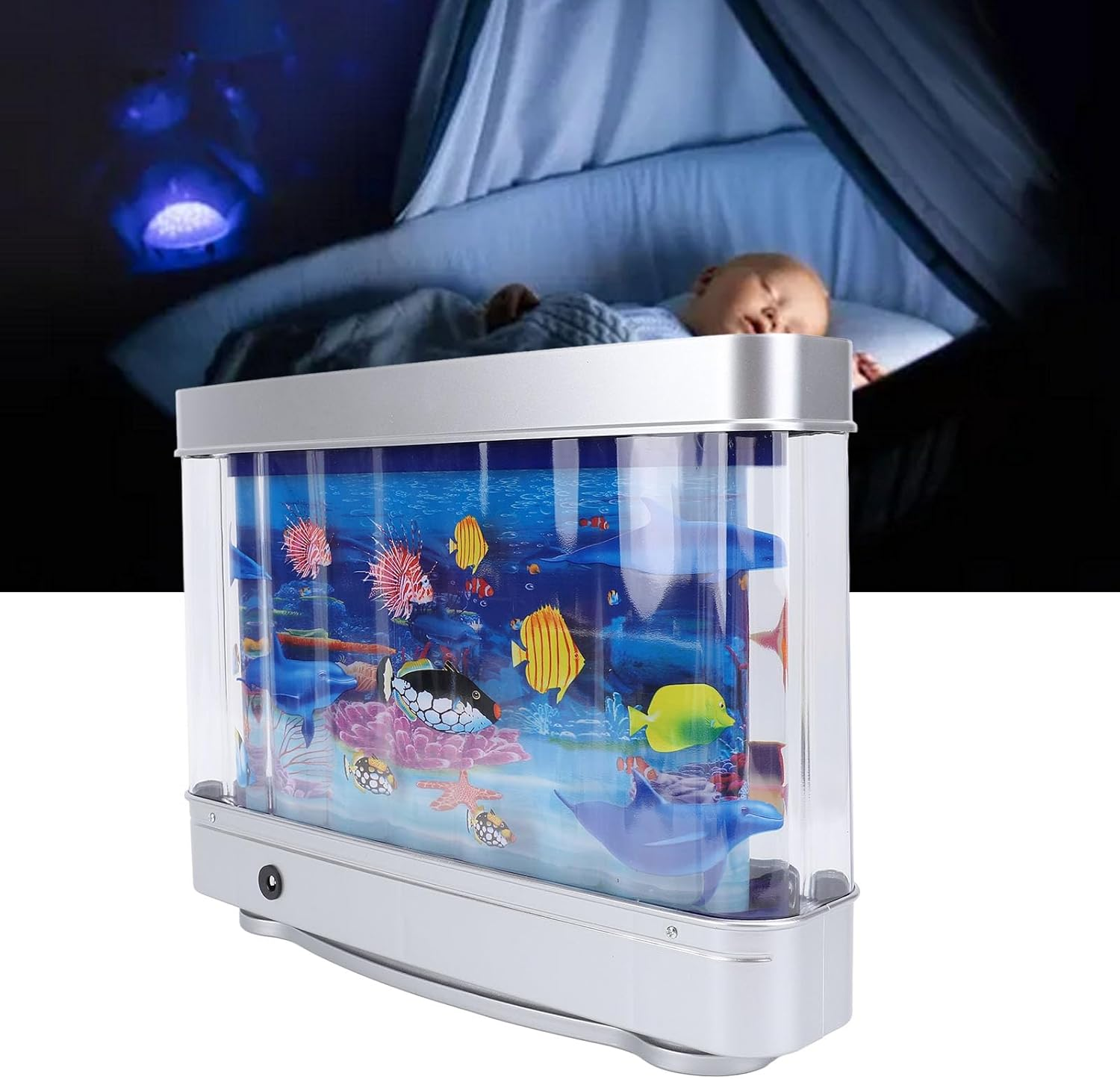 Bewinner Fake Fish Tank Mini Aquarium, Artificial Tropical Fish Decorative, Mini Fish Tank with Moving Fish Pretend Seabed World Lamp Lighting Move Virtual Aquarium image number 6