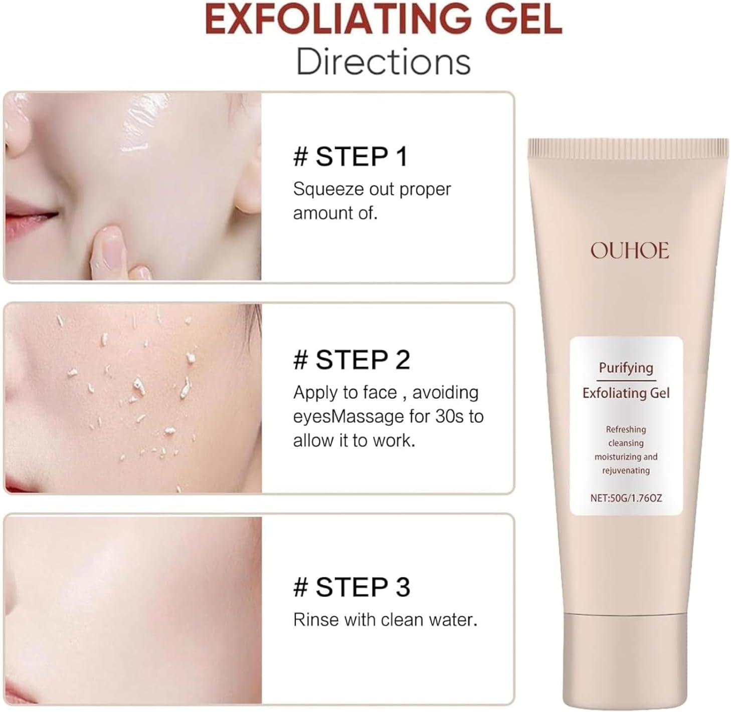 Purifying Exfoliating Gel,Facial Purifying Cleanser, Gel Scrub for Face,Gentle Exfoliating Facial Cleanser for All Skin Types(2Pcs) image number 2