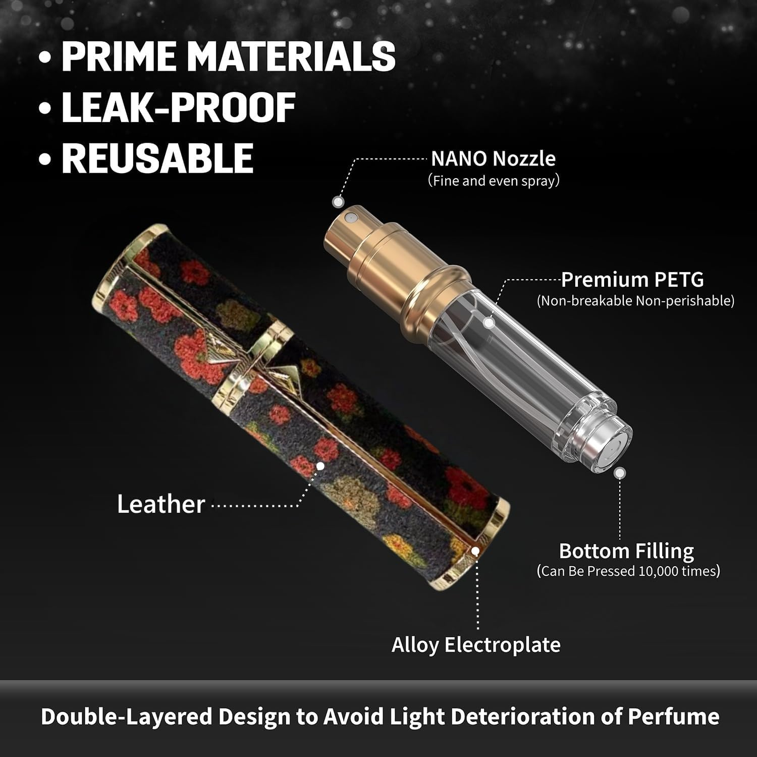Longfng 5ML Travel Perfume Atomizer, Refillable Perfume Bottle with Retro Pattern, Leakproof Portable Small Spray Bottle for Women & Men, Elegant Mini Fragrance Accessory (Dark Floral) image number 4