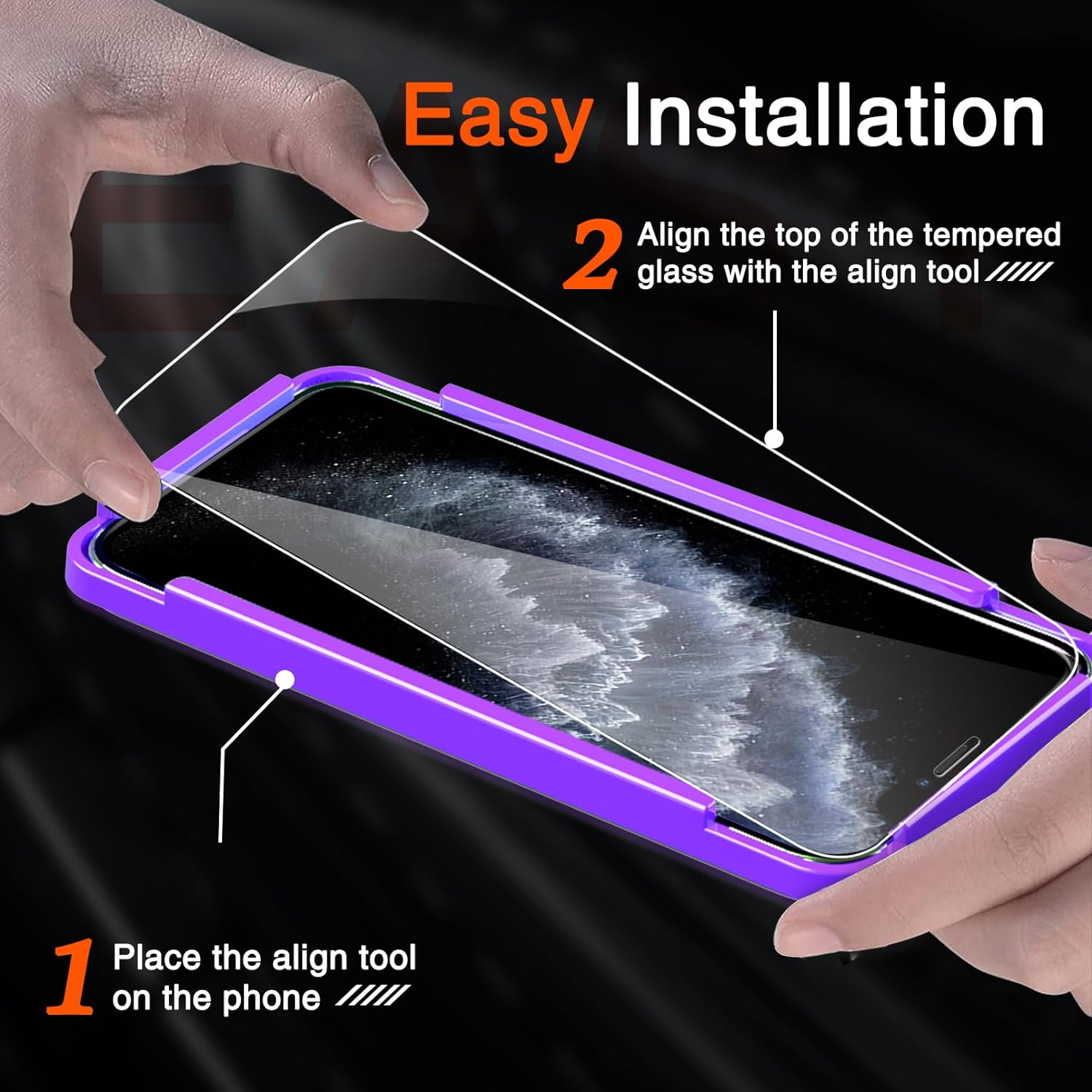 Milomdoi 3 Pack Screen Protector for Apple Iphone 11 Pro Max with 3 Pack Tempered Glass Camera Lens Protector, Ultra 9H Accessories, Case Friendly, Mounting Frame, 2.5D Curved, Transparent image number 3