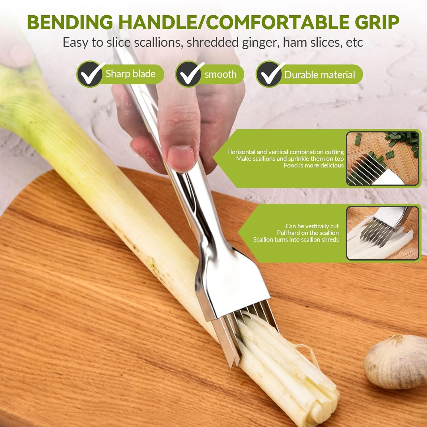 Scallion Cutter Shred,Green Onion Cutter Slicer, Stainless Steel Garlic Cheese Shredder, Kitchen Tool Slice Cutlery, Vegetable Chopper Tool for Home Kitchen Restaurant Gadgets (Eight Blades)
