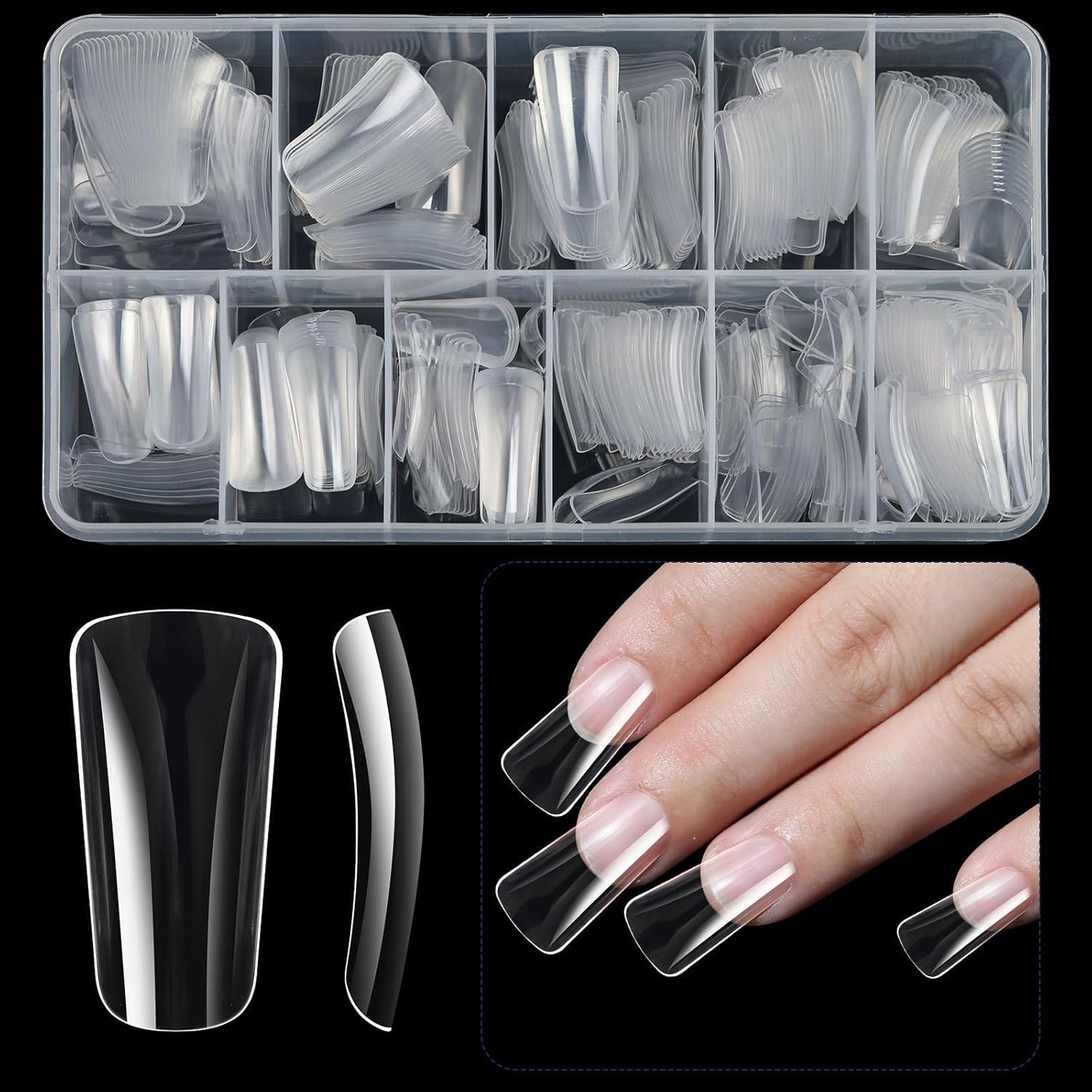 YIGZYCN 504X Duck Nail Tips Clear Nail Tips Half Cover False Nail Press on Nail Tips Curved Nail Tips Manicure Tools