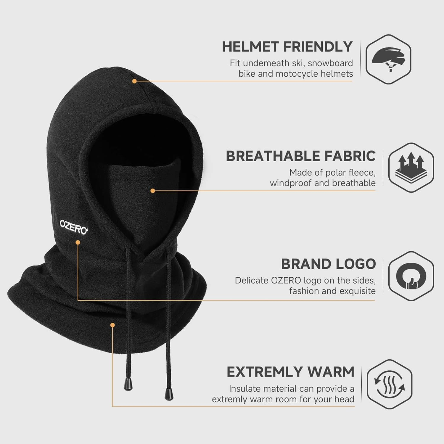 OZERO Balaclava Face Mask: Winter Polar Fleece Hood Ski Mask for Men Women, Convertible Balaclava Hood Face Cover Hat Cap Scarf for Cold Weather