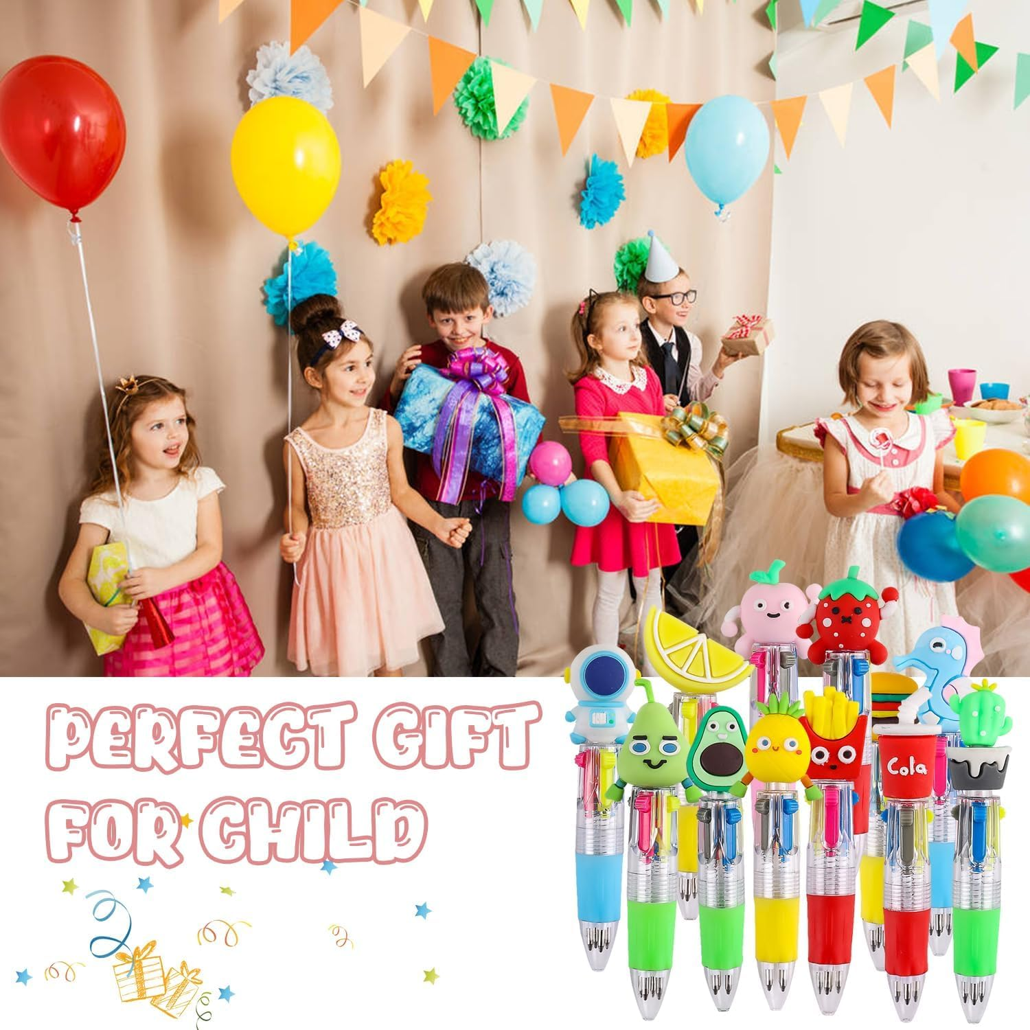 12 PCS Multi-Coloured Pens Set, Mini Retractable Fun Pens for Kids, Novelty Pens for Party Bag Fillers & School Class Gifts. image number 1