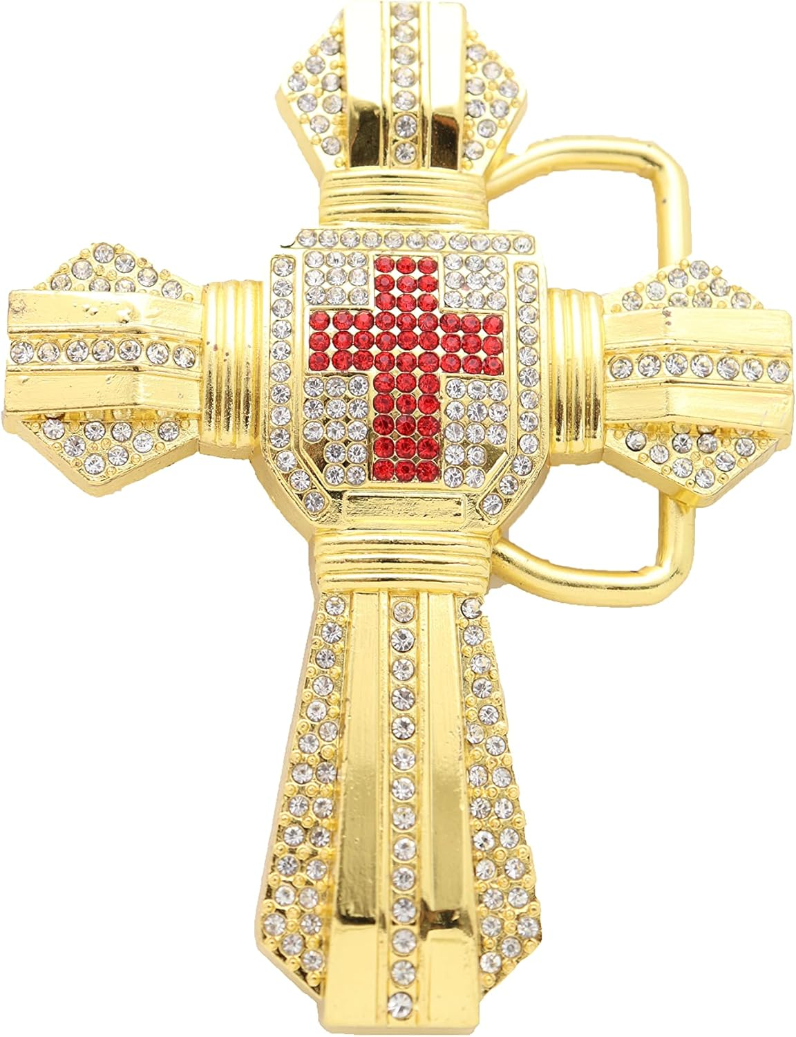 Men Women Gold Metal Belt Buckle Hip Hop Fashion Big Cross Weekend Religious Biker, Silver + Gold, One Size image number 5