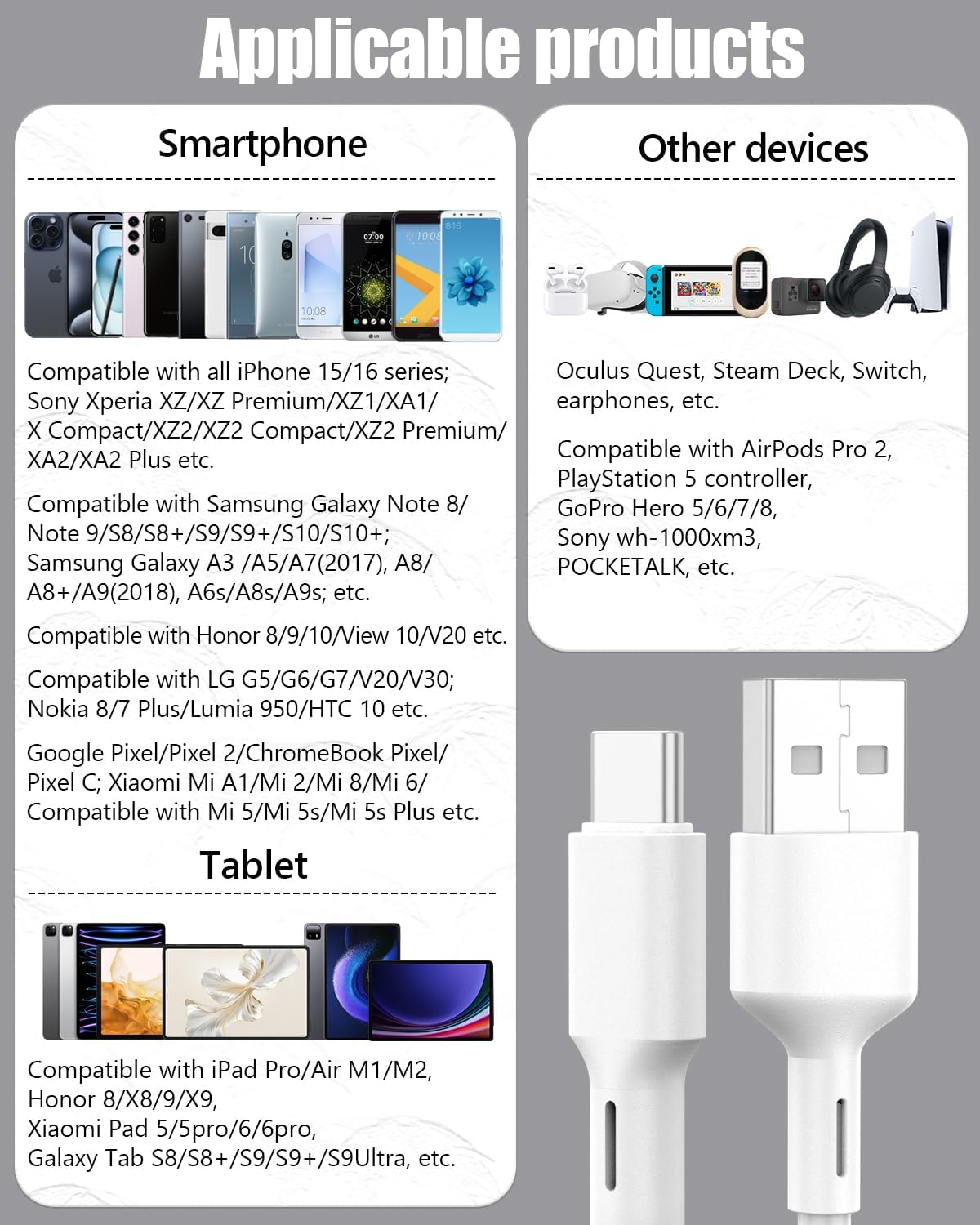 2Pack USB a to USB C Cable Fast Charging Cord Compatible with Iphone 16 15, Galaxy S24 S23 S22 Ultra, Pixel, LG, Motorola Moto, Nokia, Switch, Android Auto (1M) image number 2