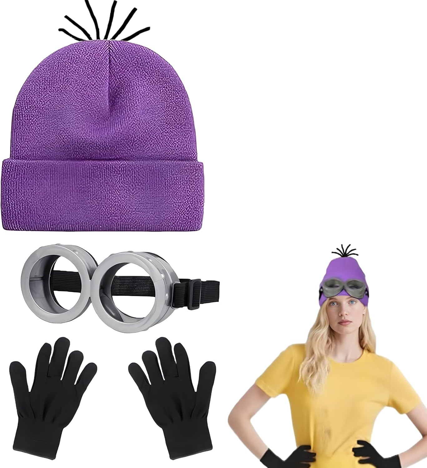 Halloween Adult Costume Accessories, Yellow Cosplay Costume Accessories with Hat Goggles Gloves for Men Women Halloween Cosplay Party image number 6