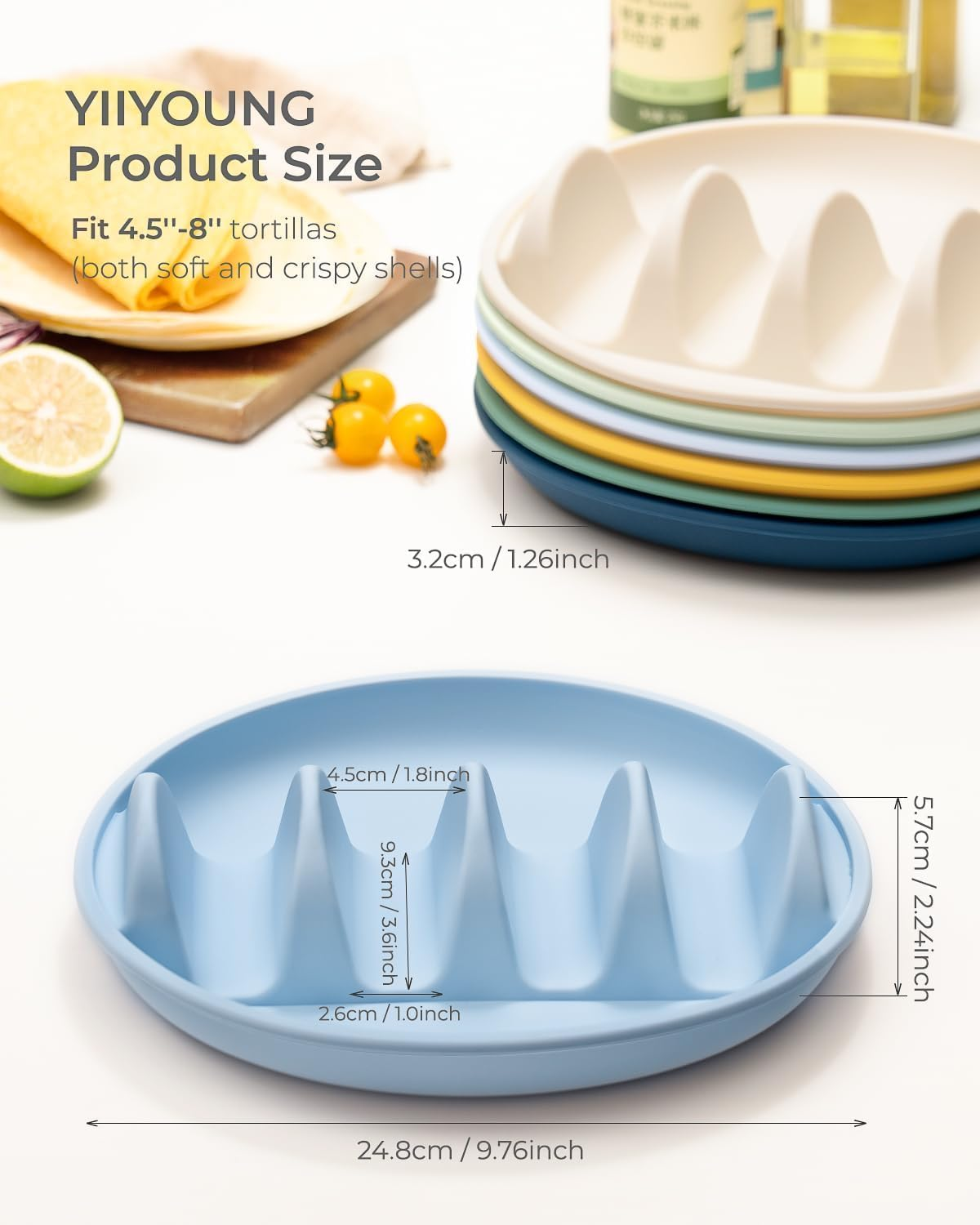 2PACK Silicone Taco Tray 9.76" Heat Resistant Taco Holder Stable Placement Tortilla Tray Large Capacity Tortilla Holder for Home Office image number 5