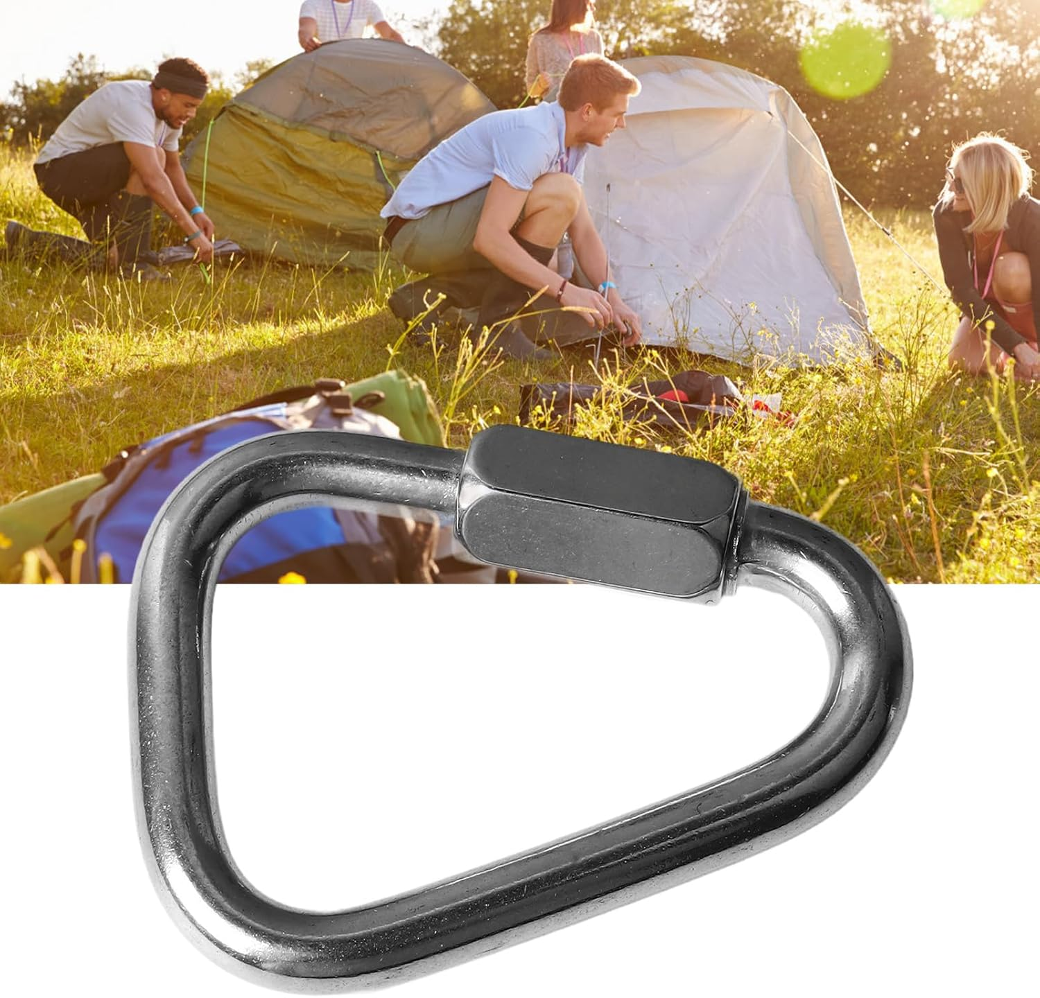 Delta Quick Link, 2.8 Heavy Duty Triangle Locking Carabiner, Stainless Steel Triangle Quicklink Chain Connector, Screw Lock Carabiner Links for Camping Outdoor Equipment Hammocks image number 4