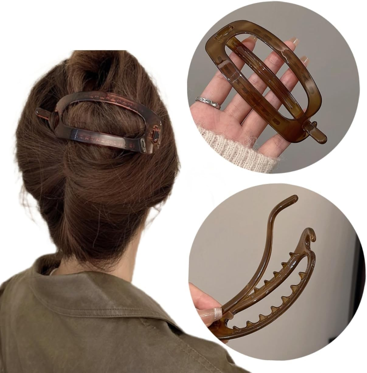 French Concord Curved Hair Clips - 4Pcs Plastic Bun Ponytail Oval Clips, Flat Claw No Slip Duckbill Clips for Hair image number 2