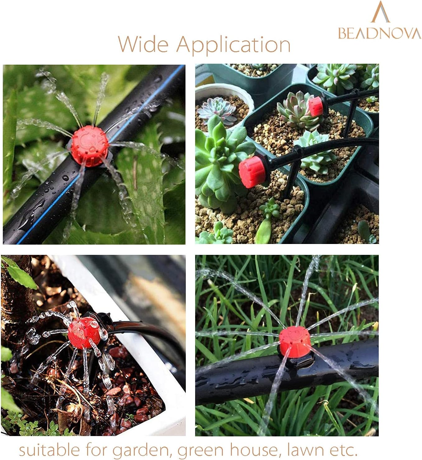 BEADNOVA Drip Emitter 150 Pcs 360 Degree Drip Line Emitter Adjustable Dripper Emitters for Drip Line 1/4 Inch Irrigation Tube Watering System Gardening (Red) - Red image number 2