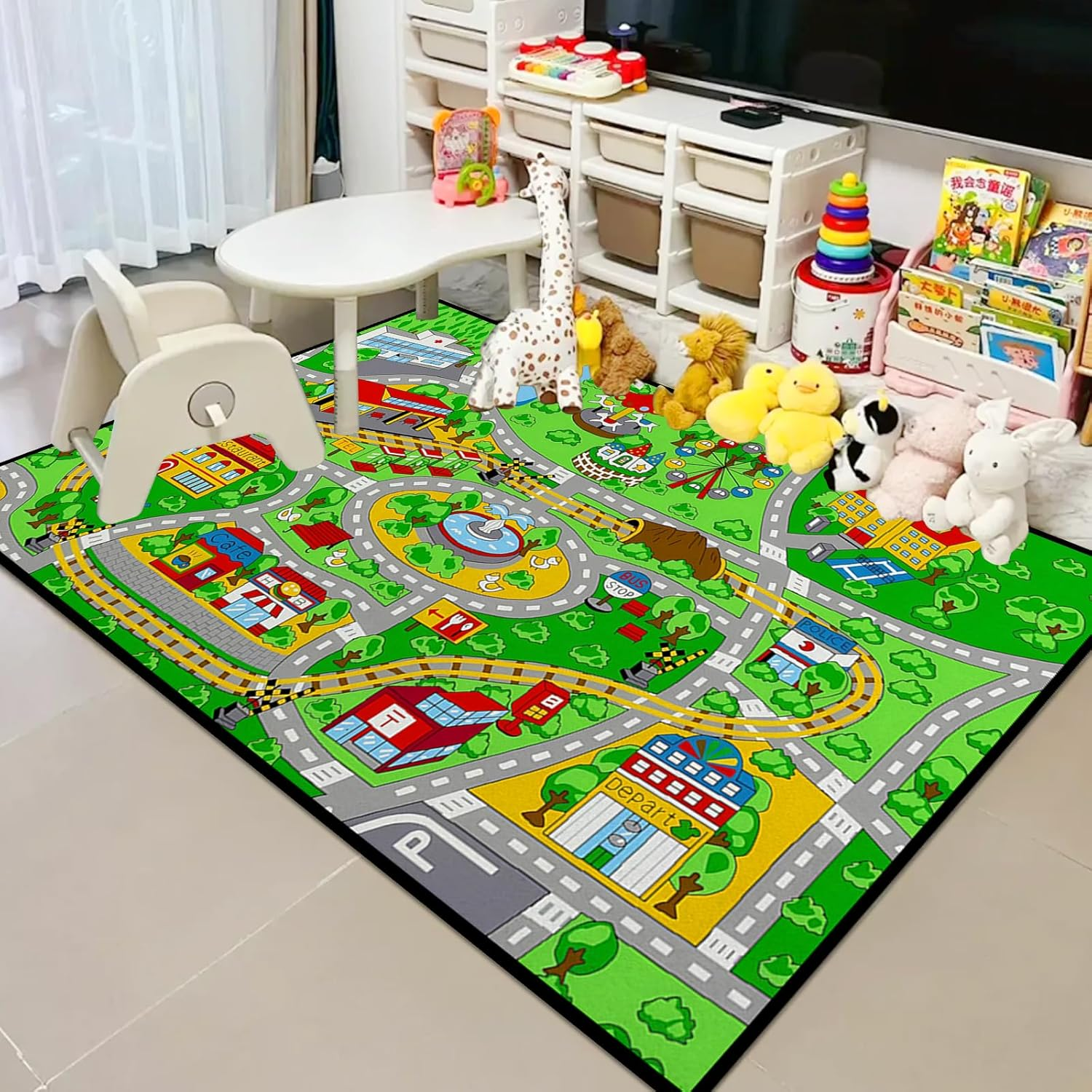 Kid'S Play Mat 200 X 300Cm Extra Large Playmat Non Slip Have Fun City Life Road Map Car Play Mat Study Activity Centerpiece Learning Education Area Rug for Bedroom Playroom Decor (Road 5, 200X300Cm) - Road 4 image number 6