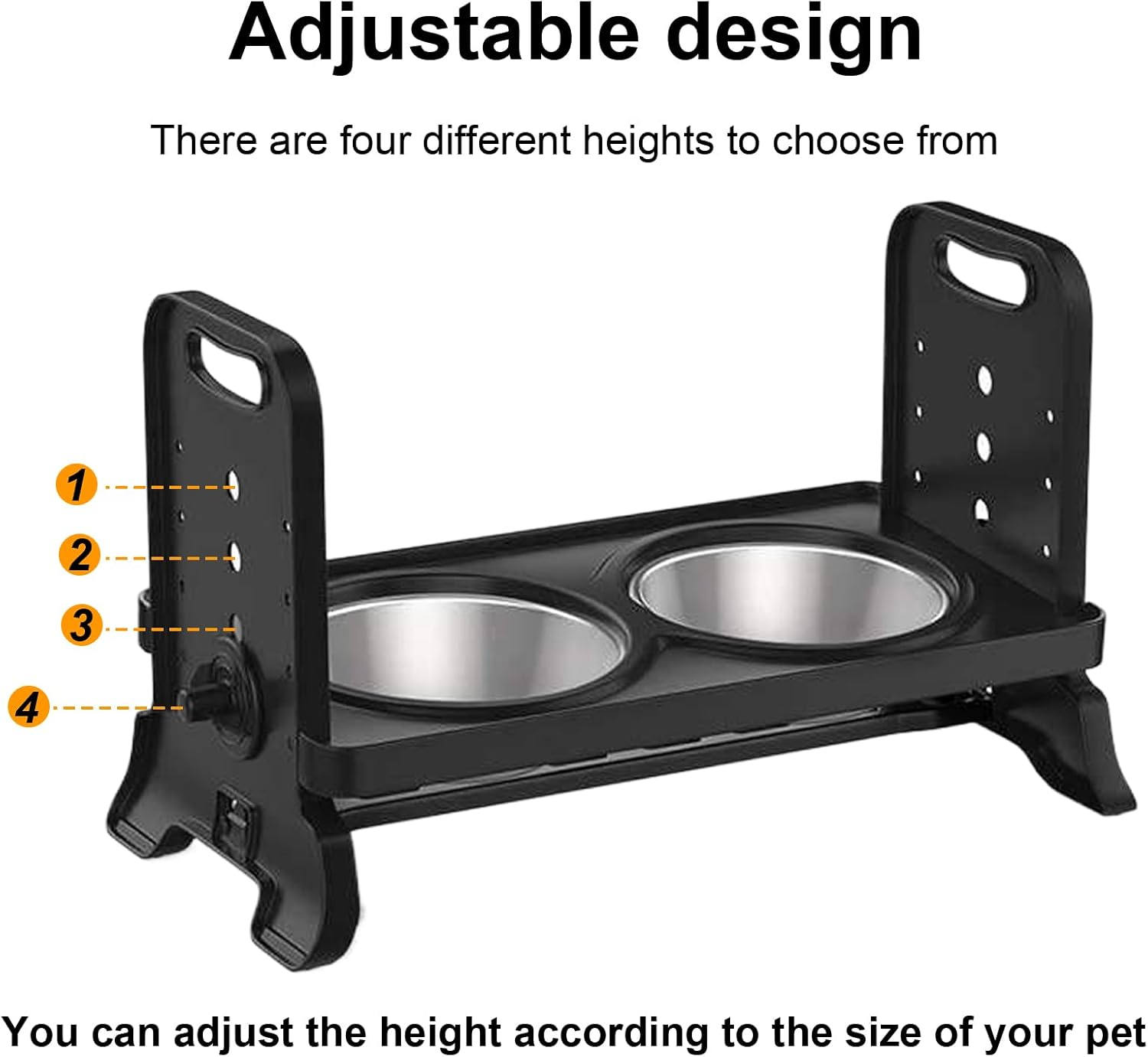 Elevated Dog Bowls with 4 Adjustable Heights, Dog Bowl Set with Stand, Non-Slip Feet, 2 Pack 400Ml Stainless Steel Pet Bowls for Small Medium Large Pets Dogs Cats