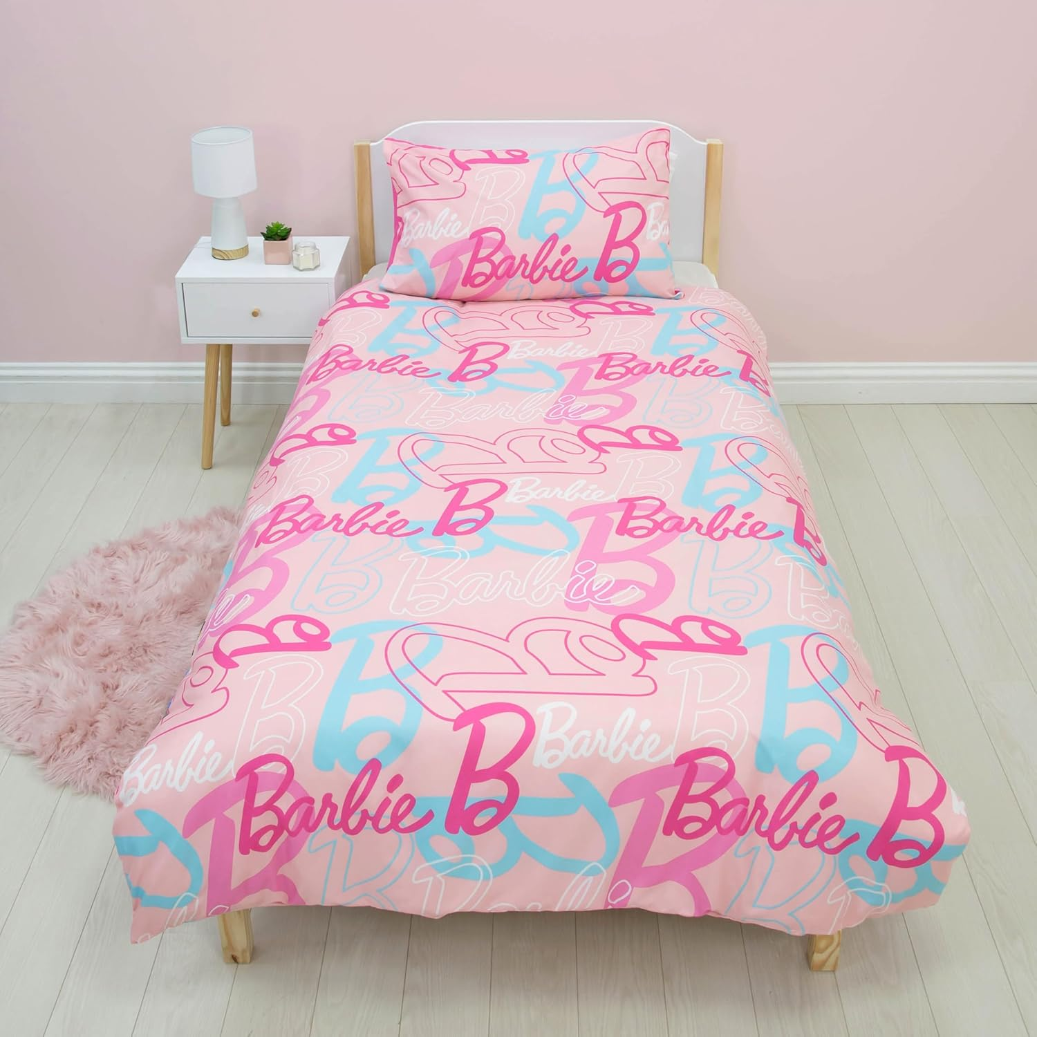 Character World Barbie Children'S Reversible Duvet Cover Set, No Box Design, 2 Sides, with Matching Pillowcase, Polyester, Pink image number 3