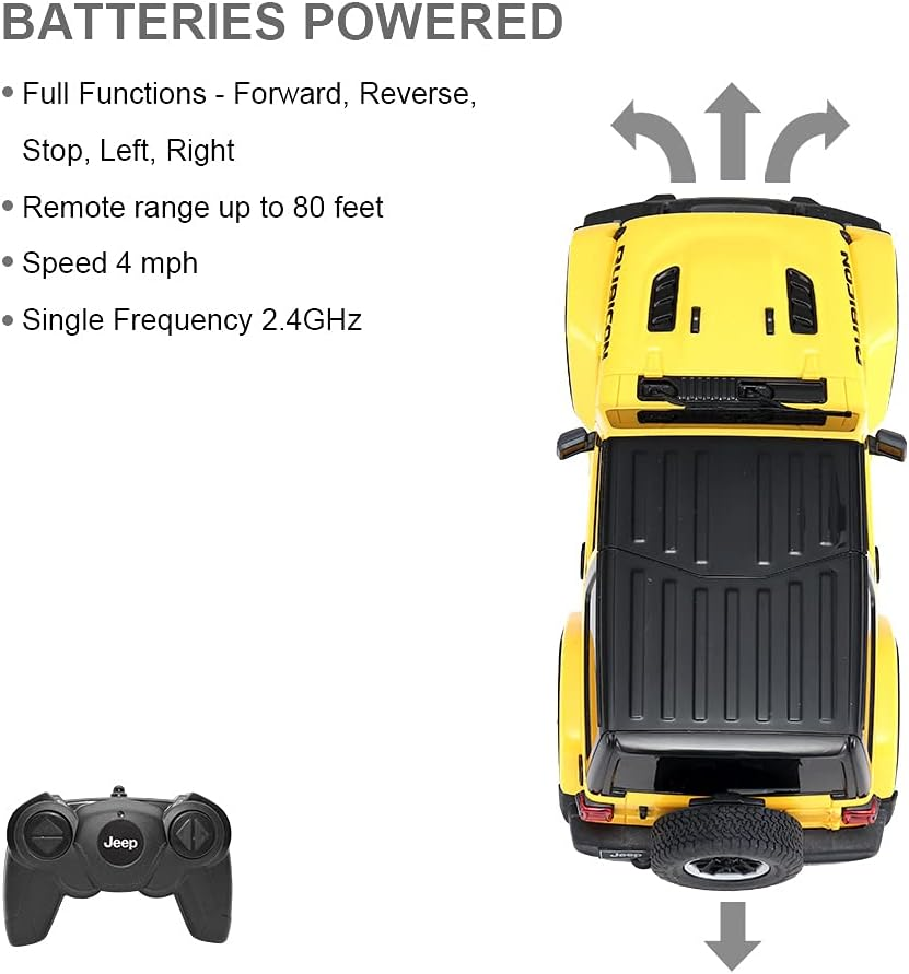 Jeep Wrangler Toy, Rastar 1/24 Scale Jeep Wrangler JL Remote Control RC Car, Jeep Rubicon Model Vehicle for Kids, Yellow image number 2