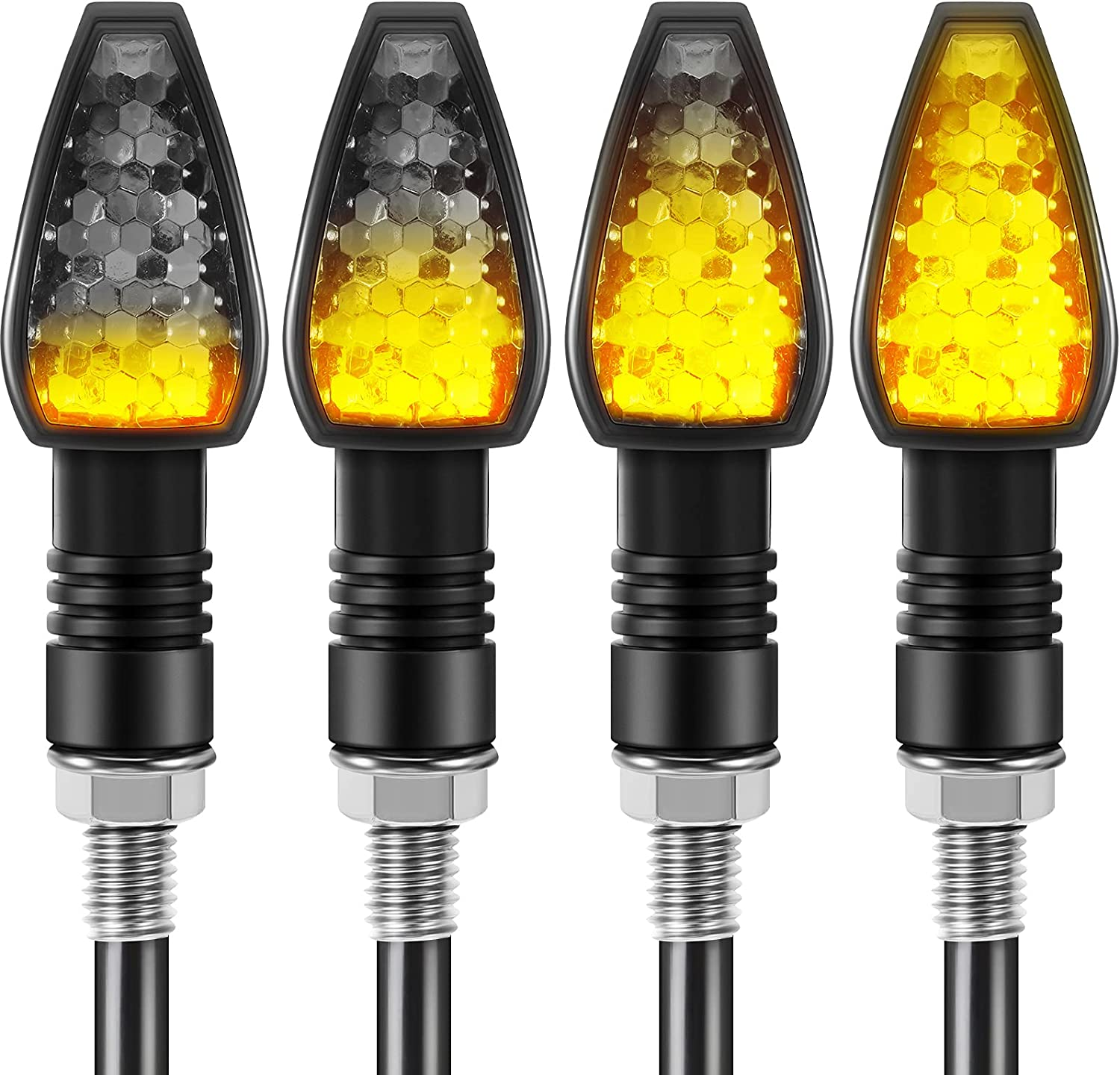 4 Pieces Motorcycle LED Turn Signals Motorcycle Signal Lights Indicators Flowing Turn Blinkers Front Rear Lights 14 LED 12V Motorbike Indicator Amber Lamp Mini Stalk Arrow image number 2
