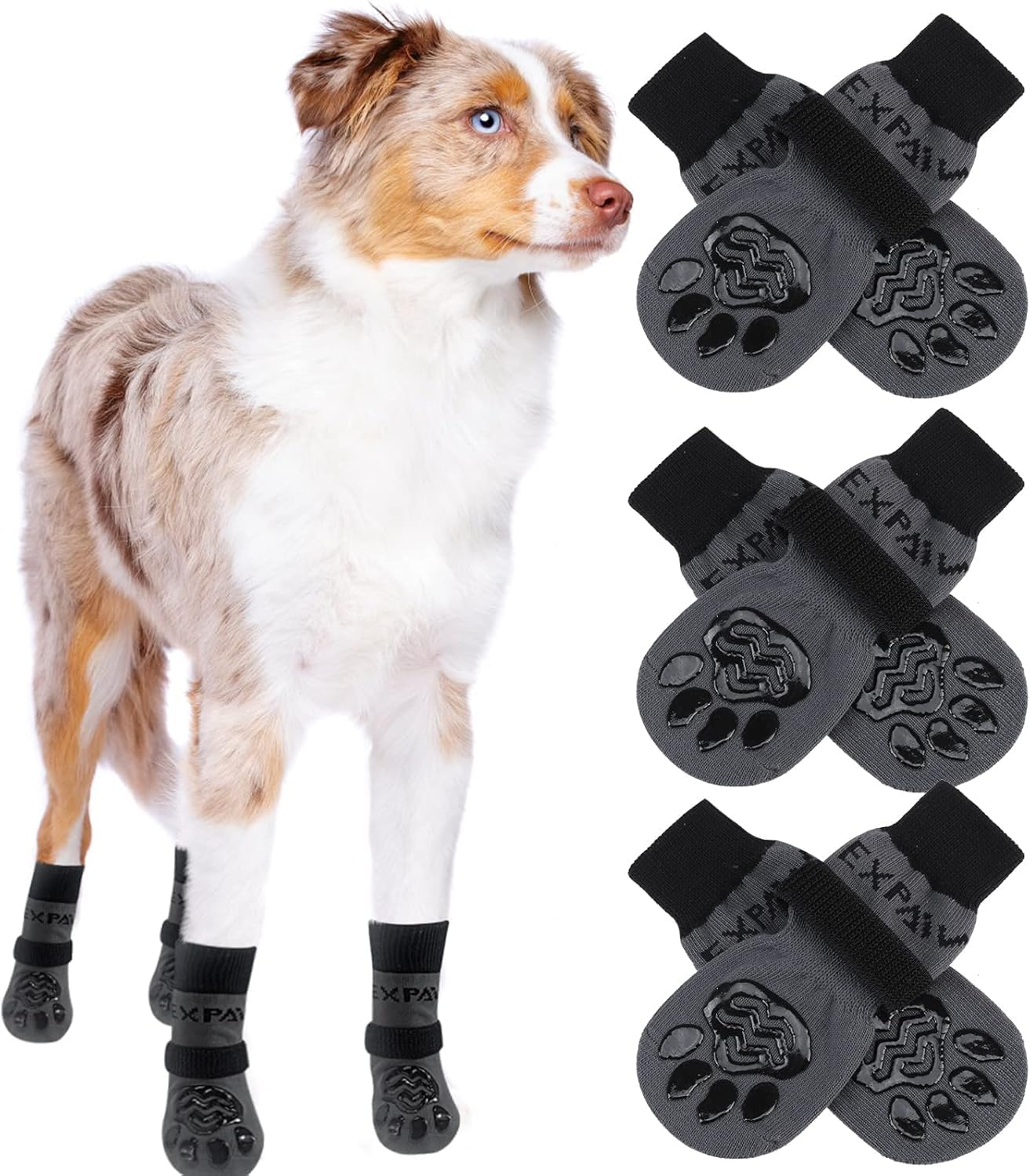 EXPAWLORER Anti-Slip Dog Socks-Double Sides Grips Traction Control on Hardwood Floor,Dog Boots for Winter,Dog Shoes for Cold Pavement,Paw Protector,Prevents Licking,For Small Medium Large Senior Dogs