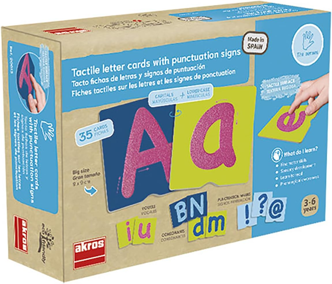 Akros (AKRP1) 20613 Akros Tactile Letter Cards with Punctuation Signs the Senses, Multi-Colour