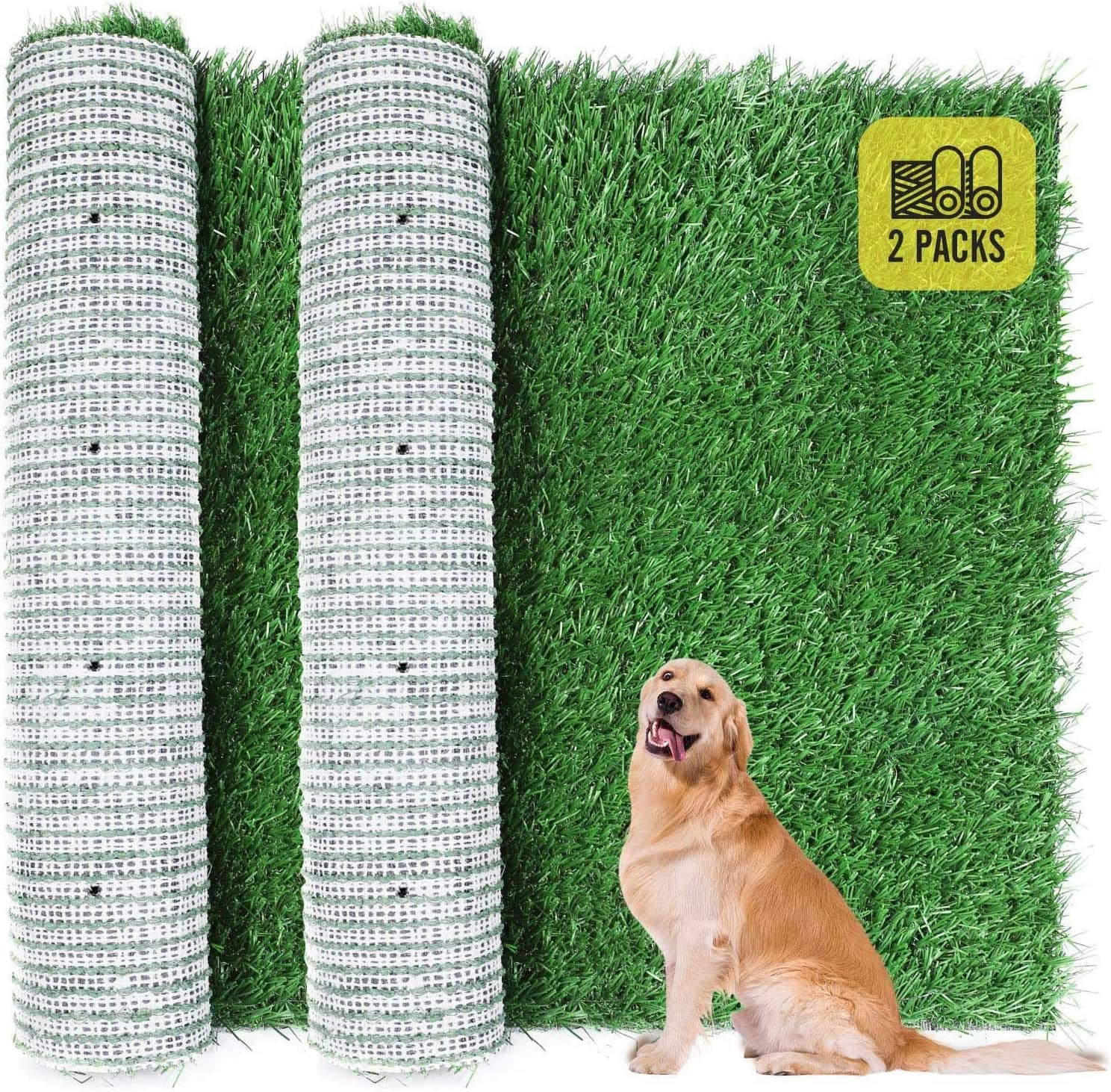 Dog Grass Pad, 2-Pack Portable Grass Pee Pads for Dogs Washable Professional Dog Grass Mat Training Grass Pee Pad for Indoor Outdoor Porches Apartments and Grass Turf Mat Replacement (14Inx18In)