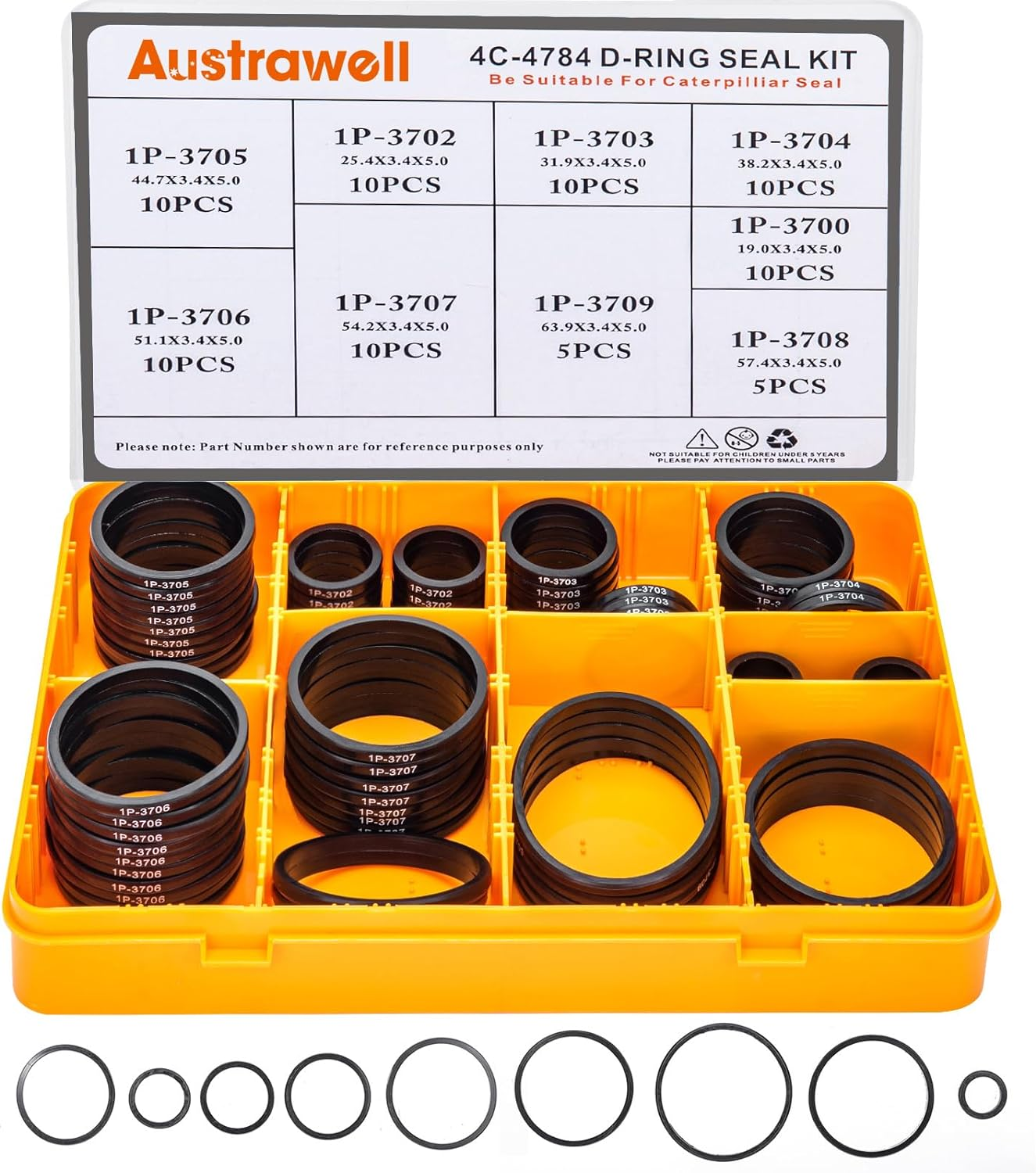 O-Ring Kit, Hydraulic Hose Fitting Orings, Fits CAT Caterpillar Excavator 2701528 4C4782 Replacement (4C-4782) image number 3