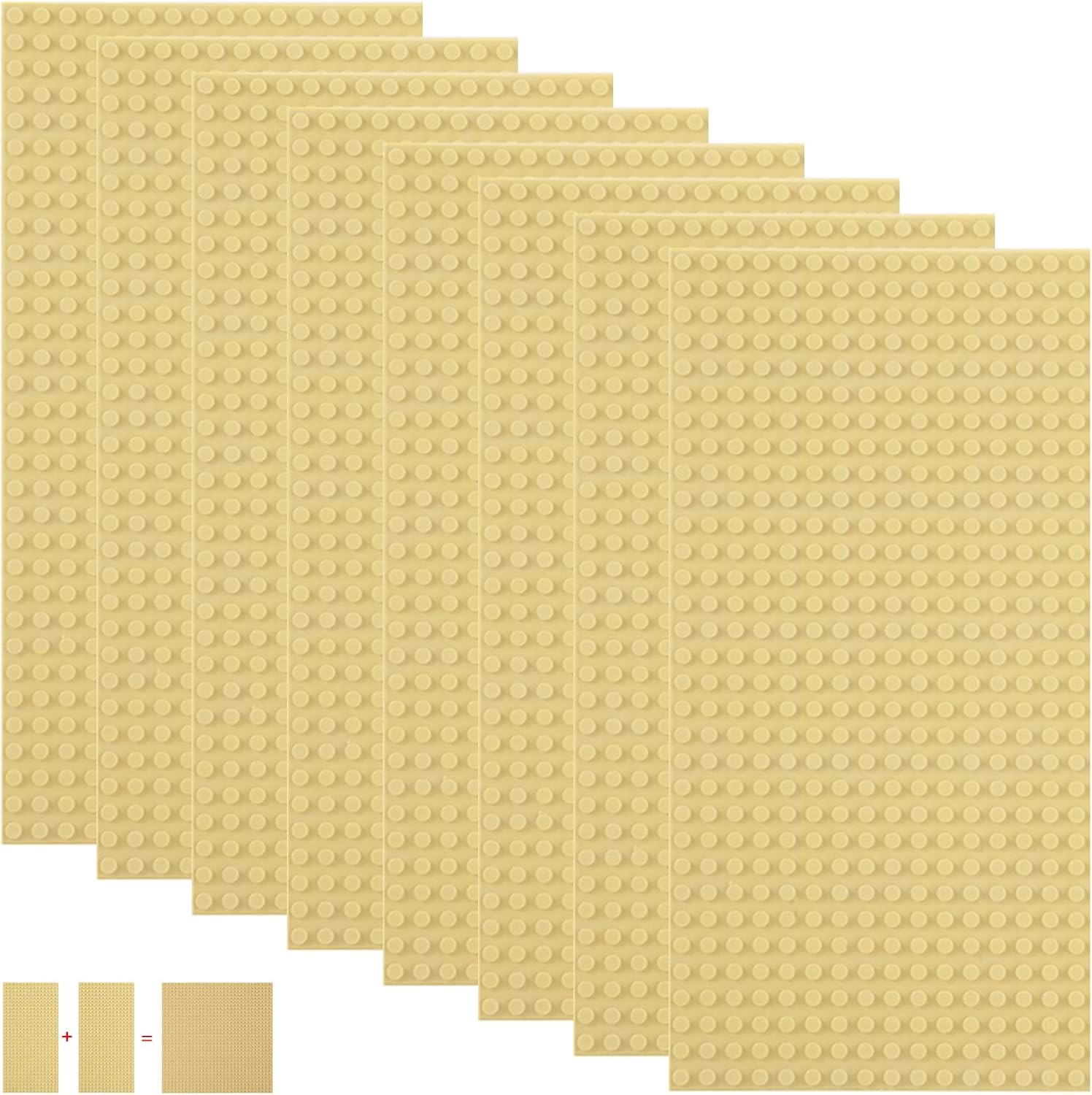 Shinefinder 8 Plate Set Building Plates Compatible with Most Brands, Rectangular Base Plates 25.6 X 12.8 Cm with 16 X 32 Nubs for Creative Play (Sand, 25.6 X 12.8 Cm) image number 5