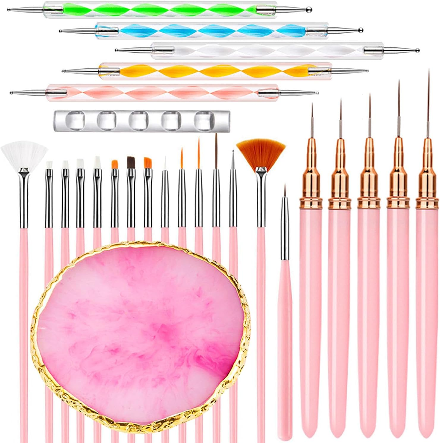 Nail Art Tools 27Pcs Set,Nail Art Brush,Resin Nail Art Palette,5 Pcs Nail Art Pens Liner Brush,2-Way Acrylic Silicone Engraving Pen Dotting Pen Tools Nail Art Kit for Nail Art DIY
