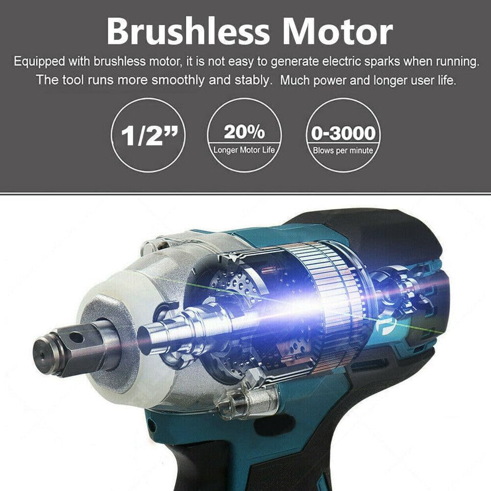 Leona Co 18V MAX Cordless Impact Wrench Kit Driver Brushless Rattle Gun, 1/2", Includes Battery, Charger image number 6
