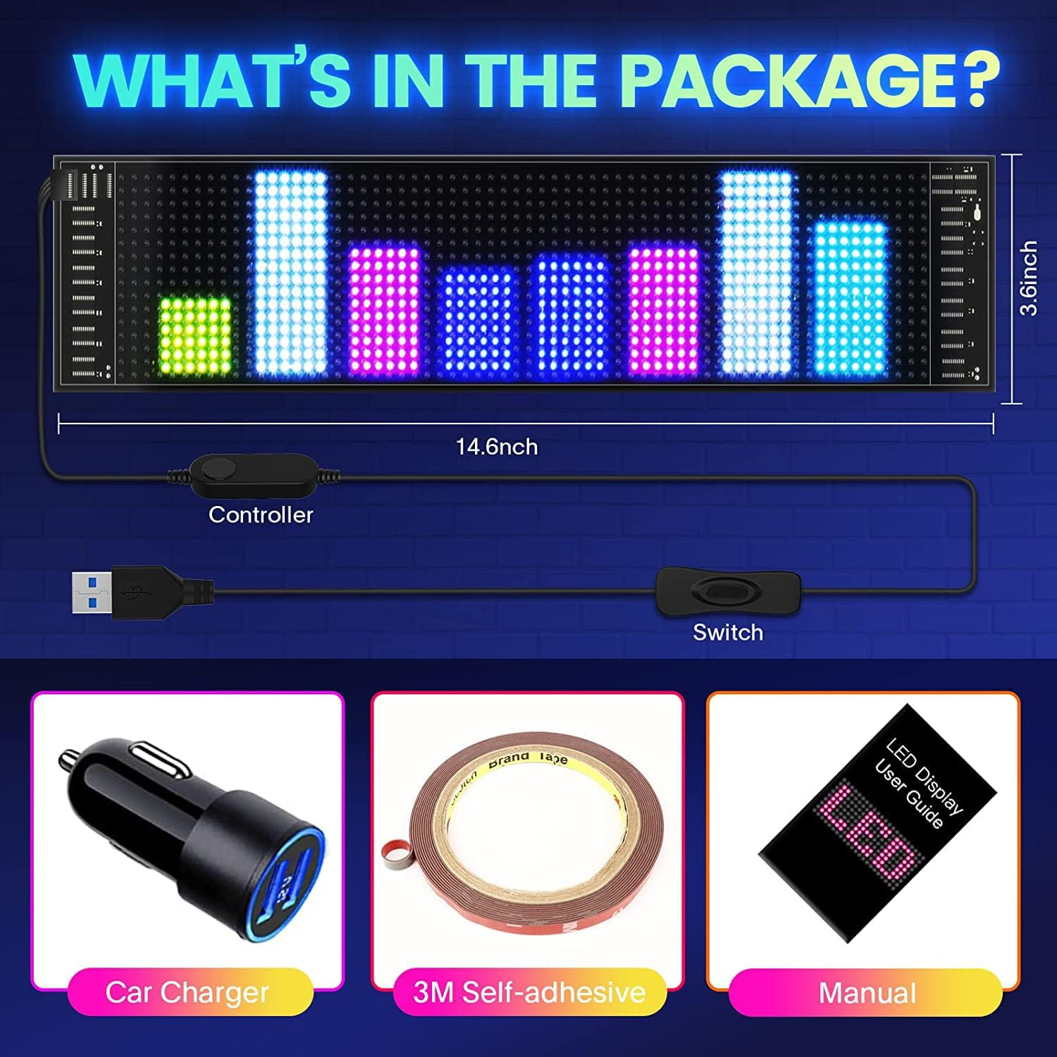 VDIKKS LED Car Sign, Programmable LED Matrix Panel FPCB Flexible Screen Display Animation Message Scrolling Sign APP Control for Cars, Shop, Bar, Party Festival 14.6"X3.6" - 14.6"X3.6" image number 3