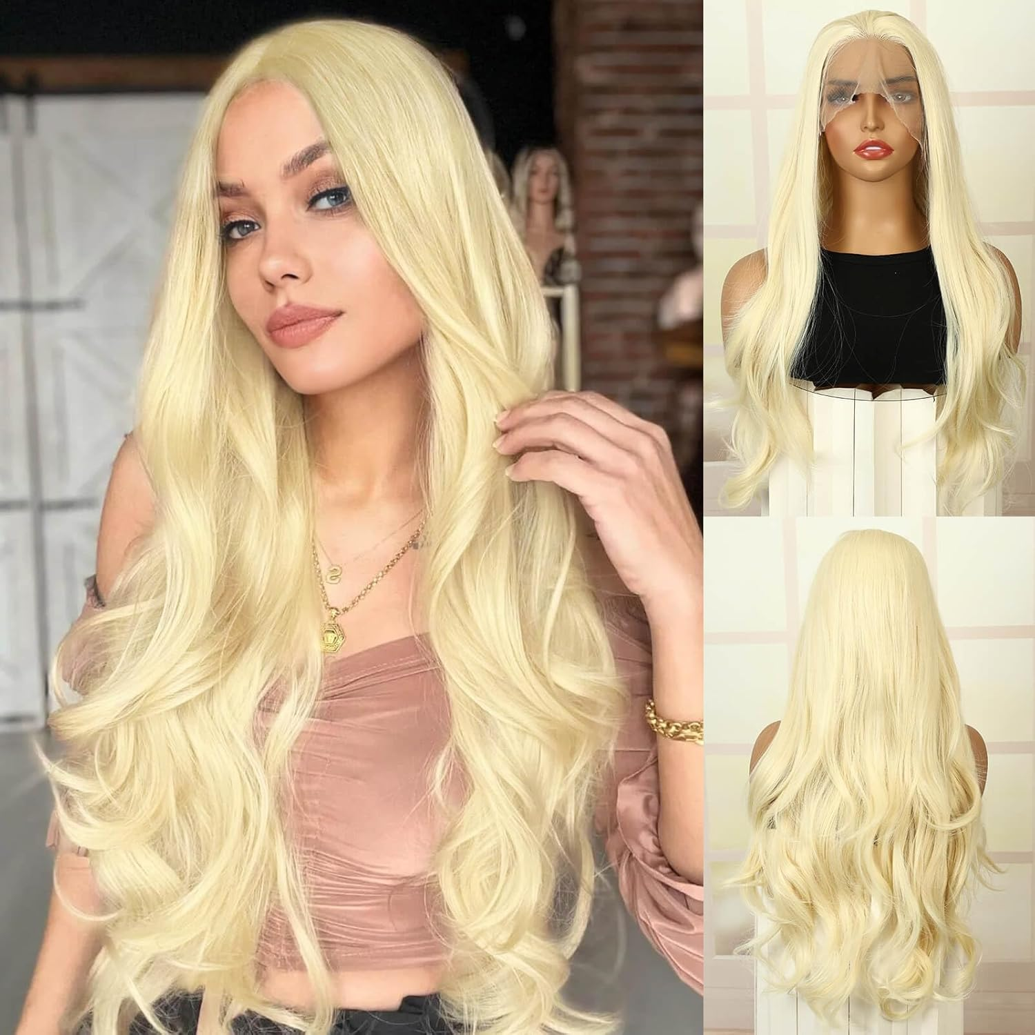 BECUS Pink Lace Front Wig Pre Plucked 13X3 Body Wave Wigs for Women Loose Curly Synthetic Lace Front Wig Wave Natural Hairline