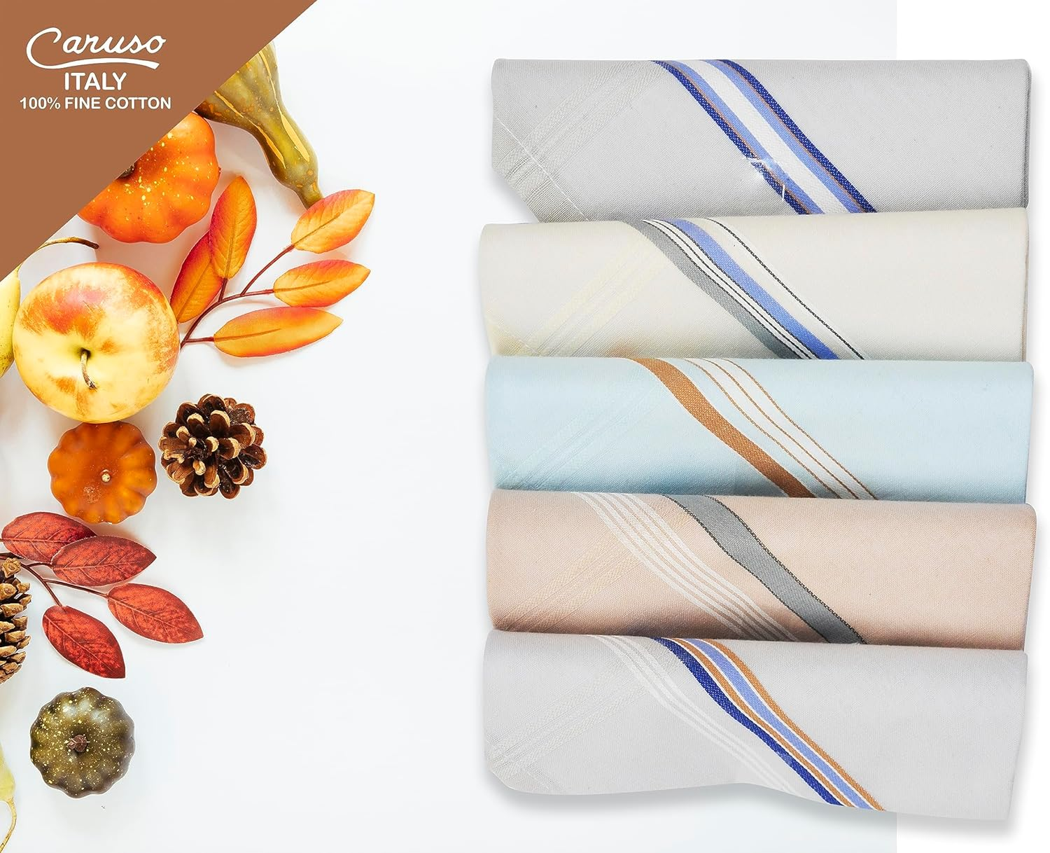 Caruso Italy Men'S Premium 100% Pure Cotton Handkerchief Colored Border - (46X46 Cm) - White Base, 5 image number 3