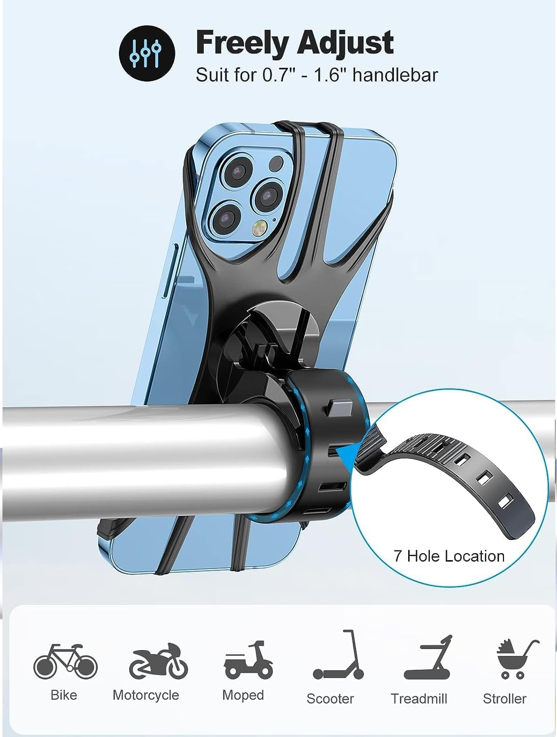 Bike Phone Mount, Universal Bike Phone Holder, 360&deg; Rotatable, Silicone Bicycle Phone Mount Handlebar for Iphones, Galaxy, Xiaomi, Honor, Realme, Huaweii, Pixel, Oneplus and Other 4.5-7.0 Mobile image number 5