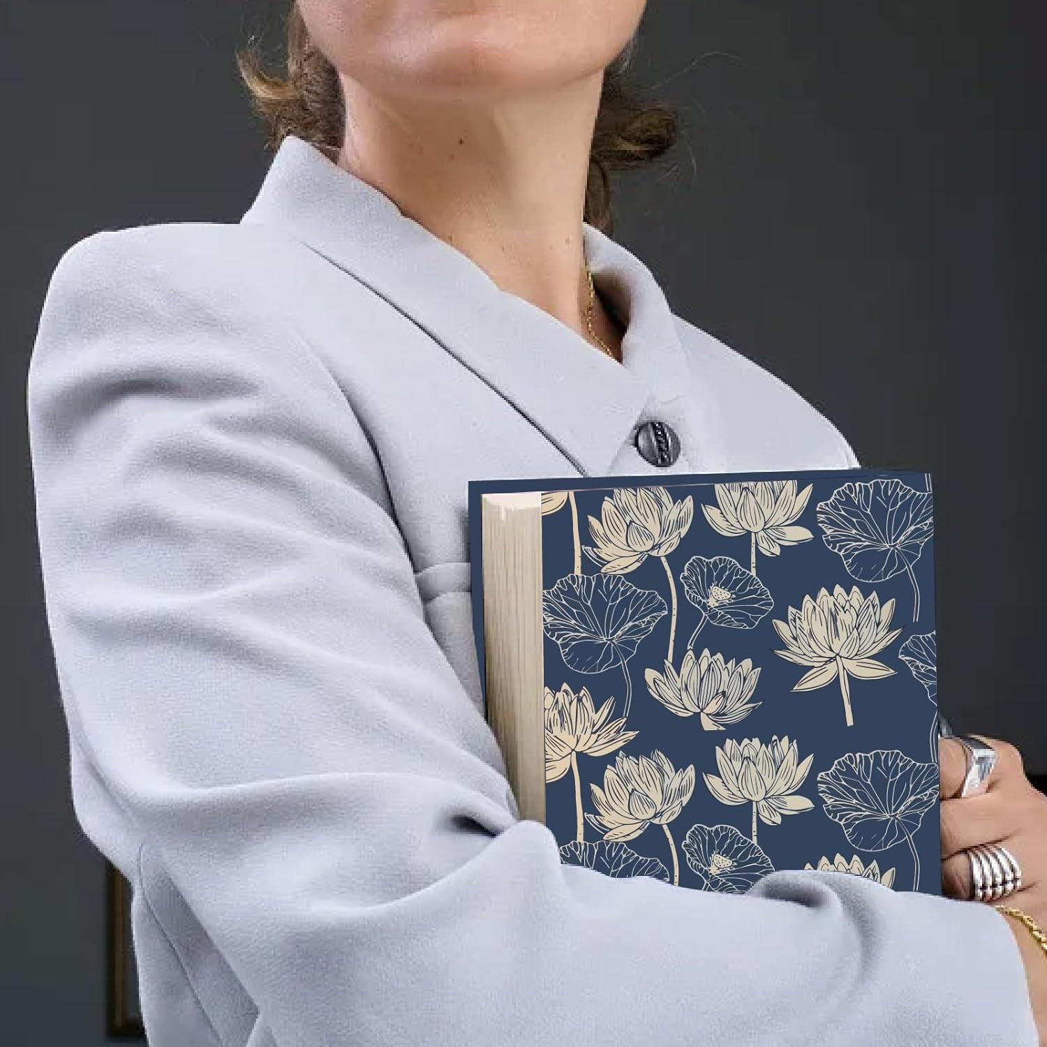 CRASPIRE Lotus Stretchable Book Cover Flower Vintage Ruffle Washable Reusable Large Nylon Book Protector Elastic Notebook Wraps Suitable for 9 X 11In Hardcover Books Classroom Students